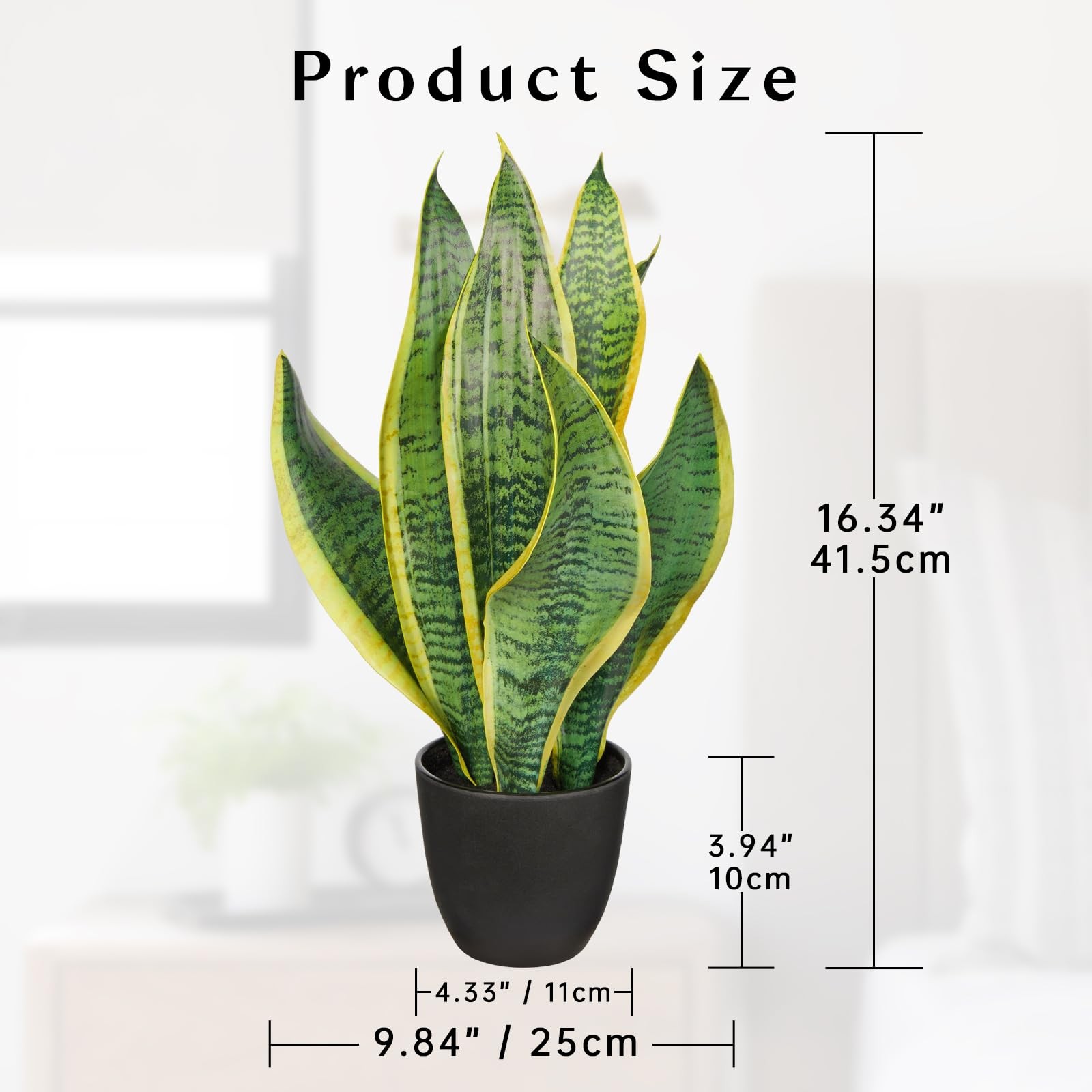Fake Snake Plant 16 Inch Artificial Indoor Sansevieria Black Pot Home Decor