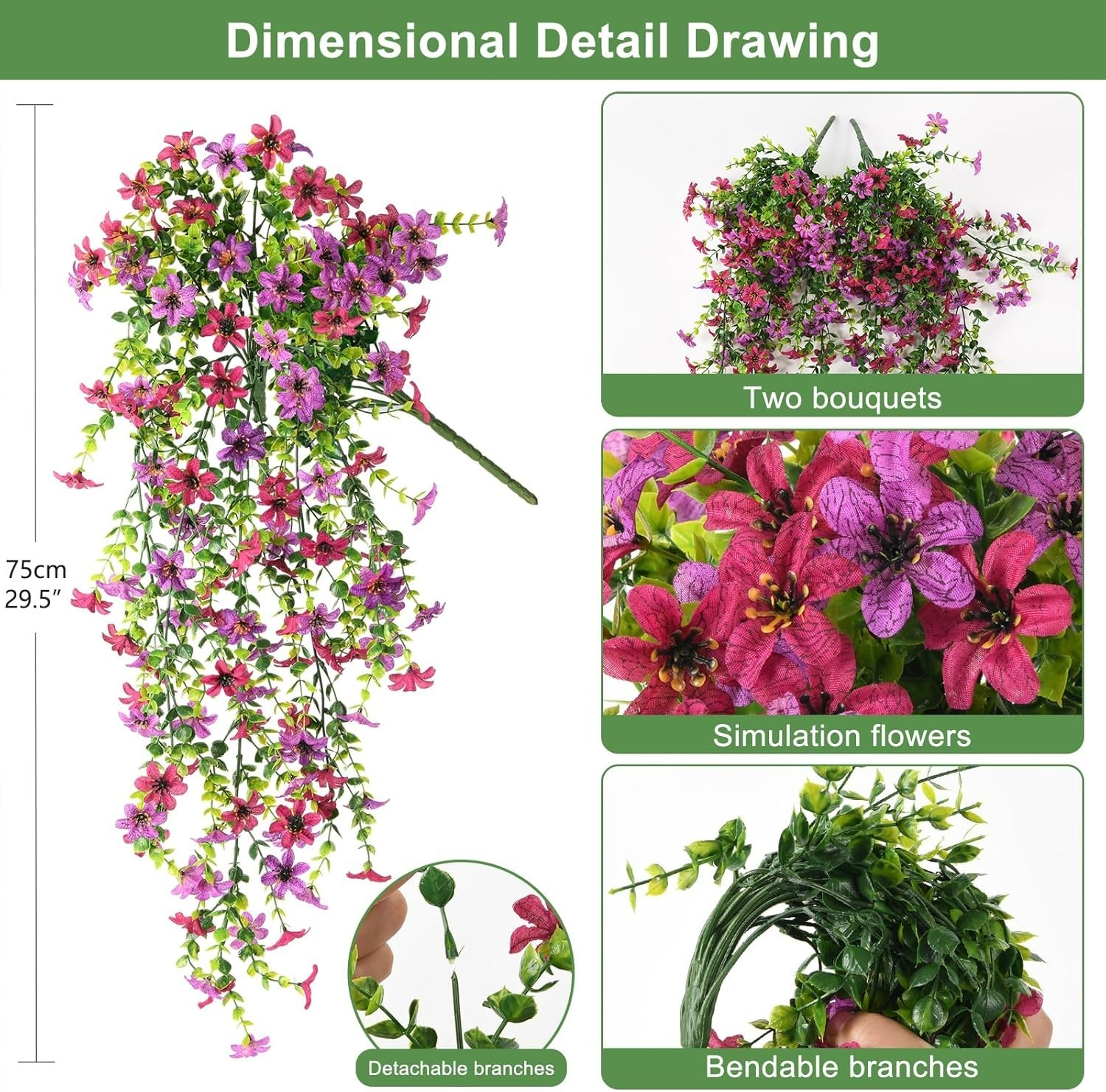 Elegant 2 PCS Faux Silk Daisy & Eucalyptus for Majestic Outdoor Decoration