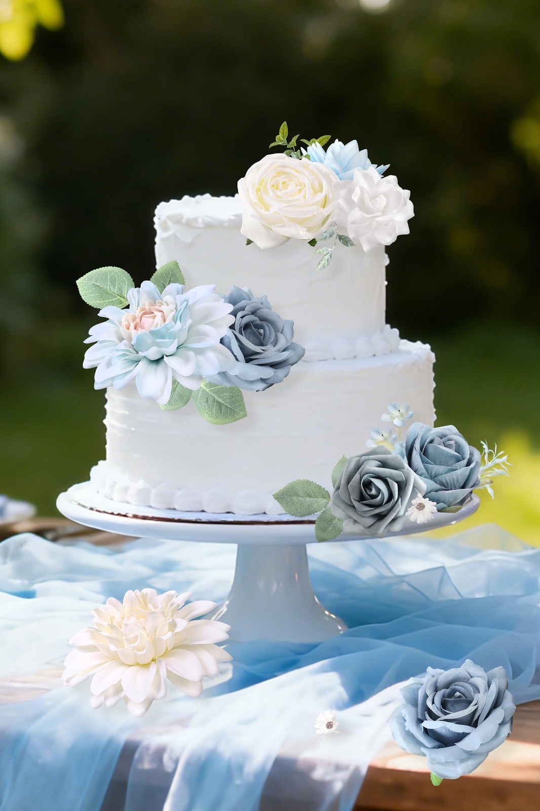 Blue Artificial Flower Combo Box Set Silk Fake Rose For DIY Wedding Bouquet