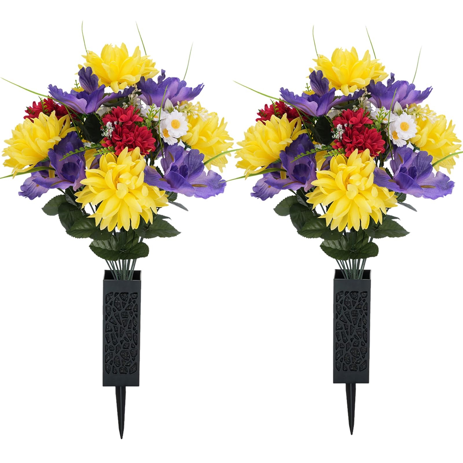 Memobloom Artificial Memorial Flowers for Cemetery: 2 Pcs Cemetery Flowers fo…