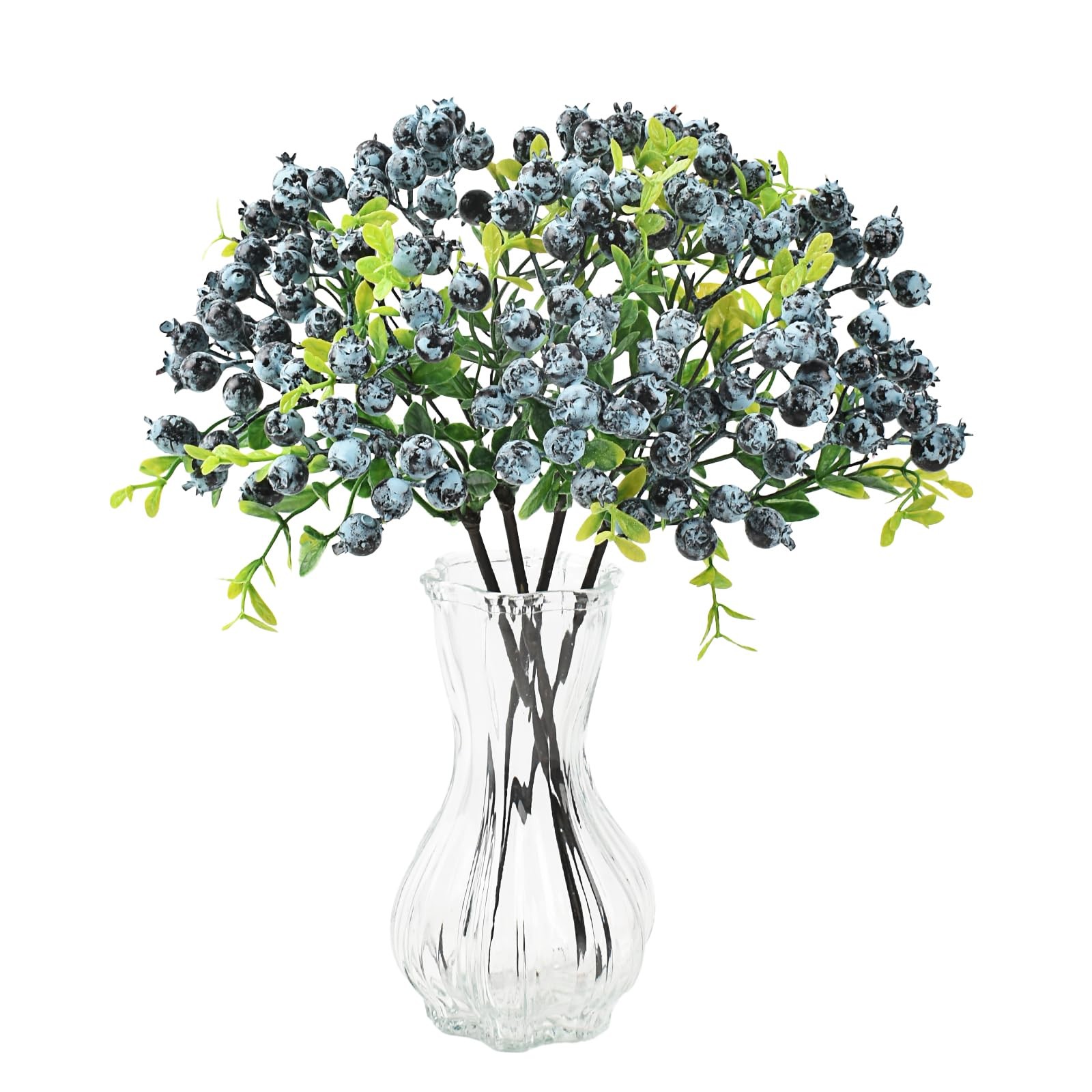 Artificial Blueberry with Stems, 4 Pcs Faux Blueberries Fake Berries with For…