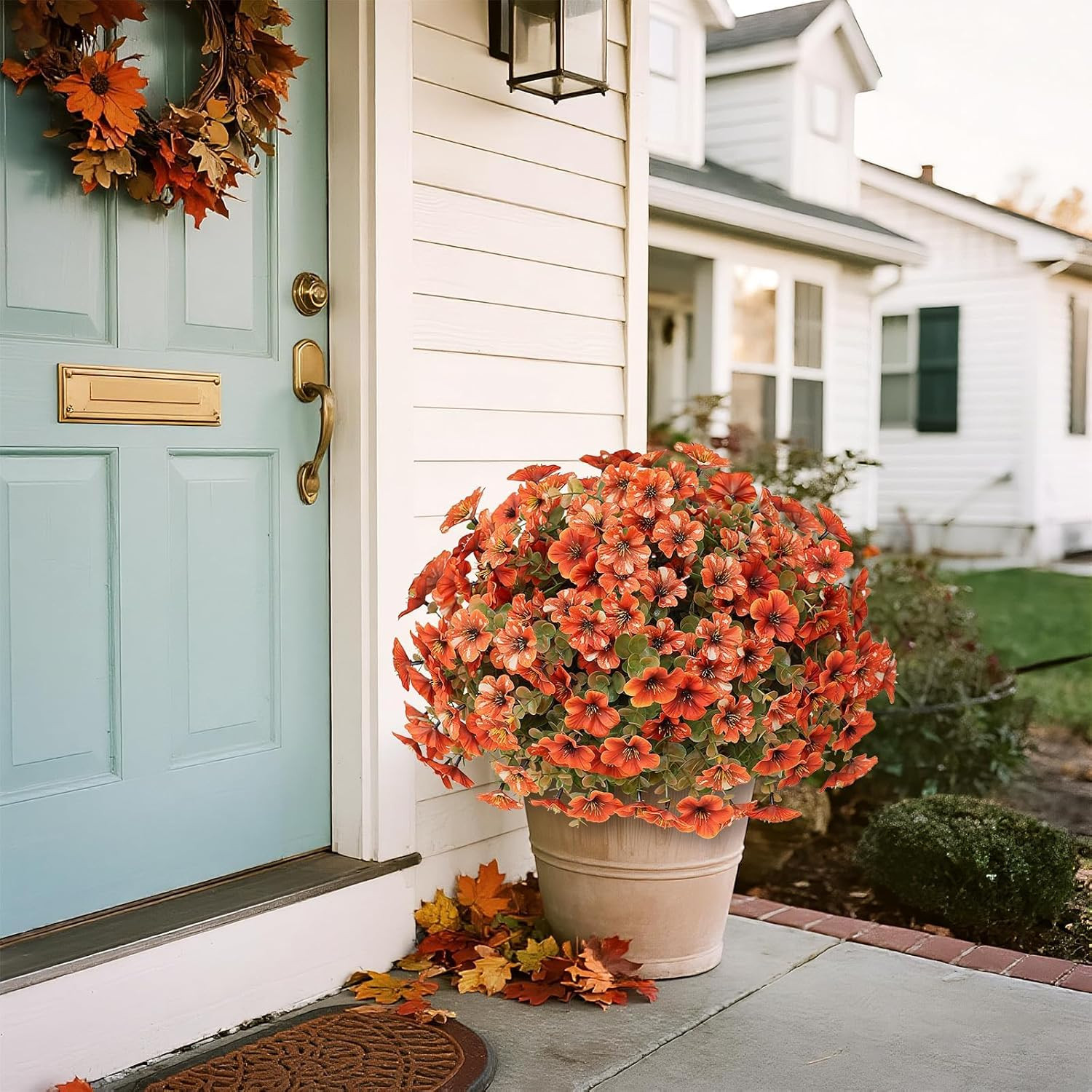 17″ Faux Petunia Topiary Set – Fall Outdoor Decor for Home & Garden