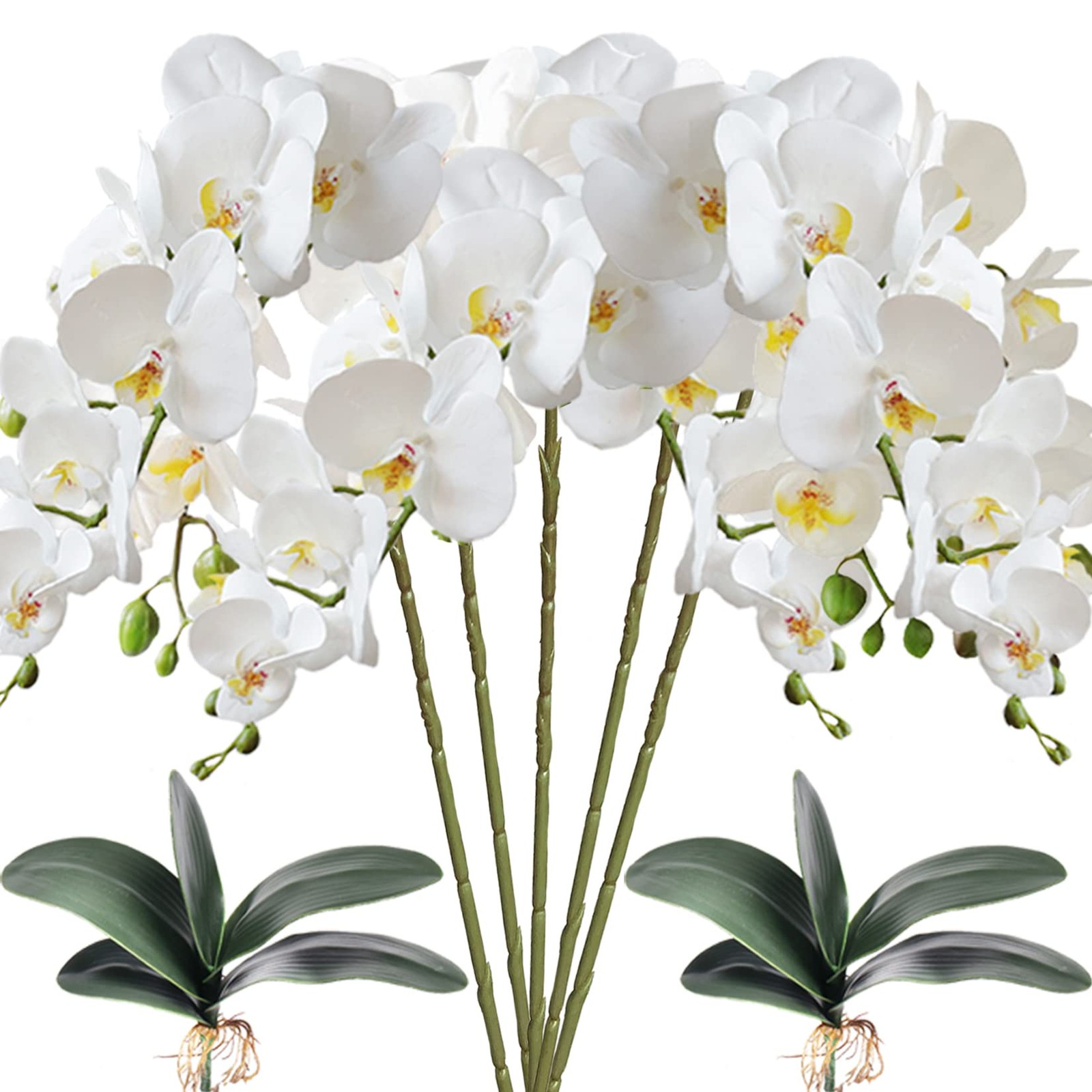 5 Pcs Artificial Orchid Flowers and 2 Bundles Leaves,Artificial Phalaenopsis …