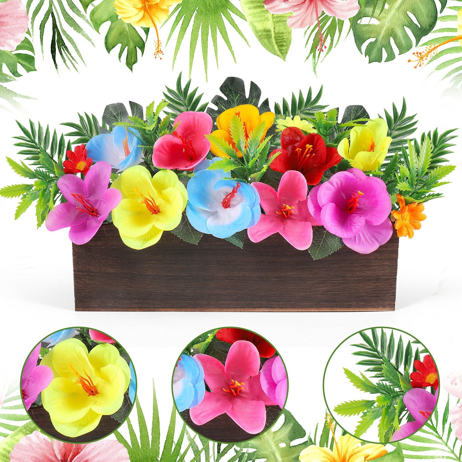 Hawaiian Table Centerpieces Artificial Hibiscus Flowers Arrangements Wooden C…