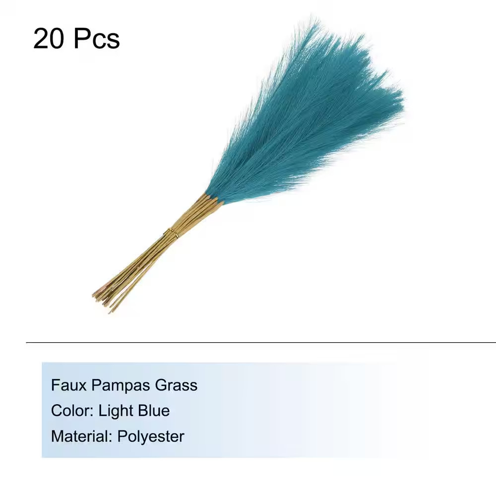 1.54 in Light Blue Artificial Plant Faux Pampas Grass 20Pcs Decorative Reed for