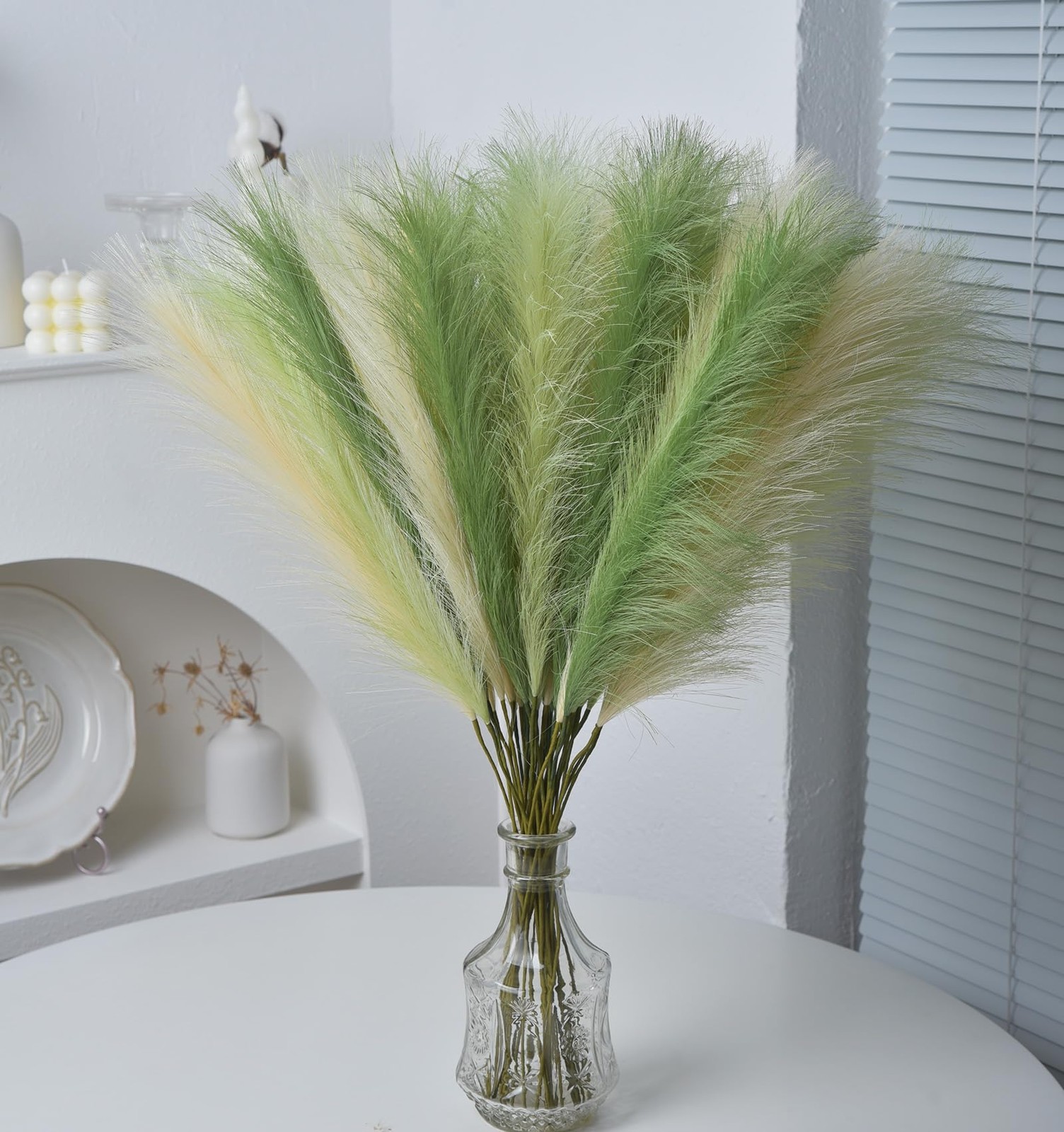 LSKYTOP Green Pampas Grass Decor,23Inch 12pcs Faux Pampas Grass Bouquets Arti…