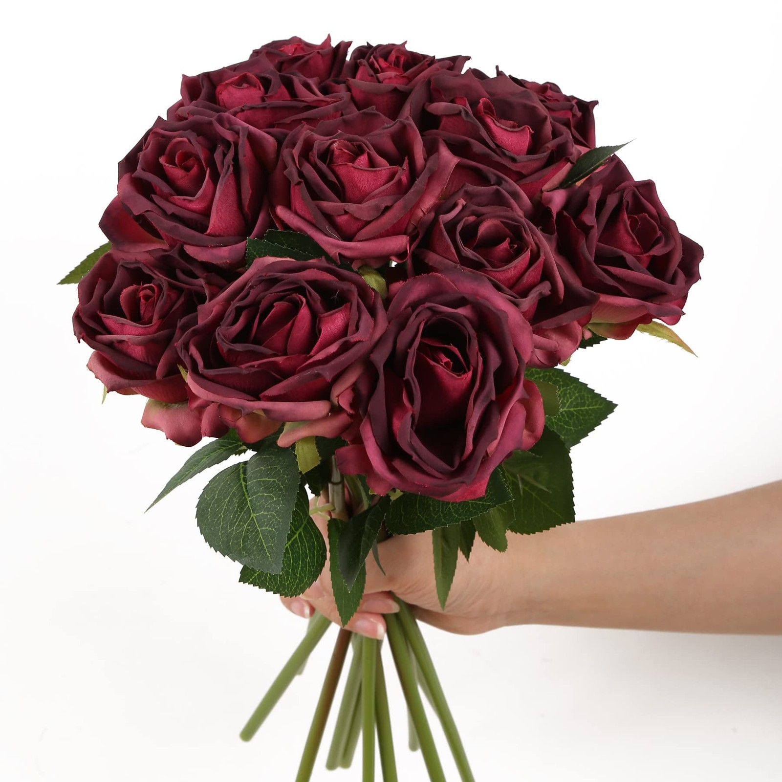 Burgundy Roses Artificial Flowers 12PCS Roses Flowers Heads Dried Silk Flower…