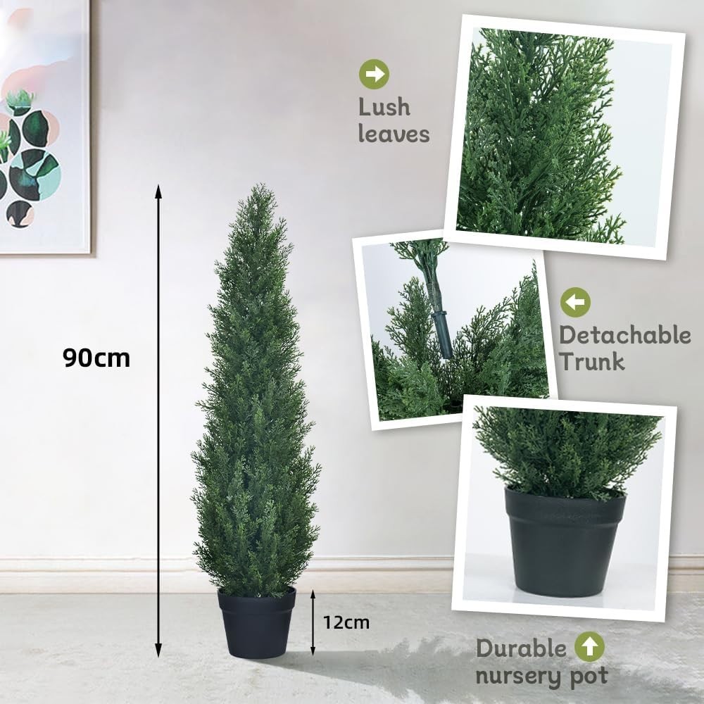 2 Packs 3ft Artificial Cedar Topiary Trees – Fake Boxwood Topiary Cypress Trees