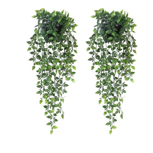 Artificial Hanging Plants,Pack Fake Wall Plants,Faux 2 5.8″dia-wall Planter