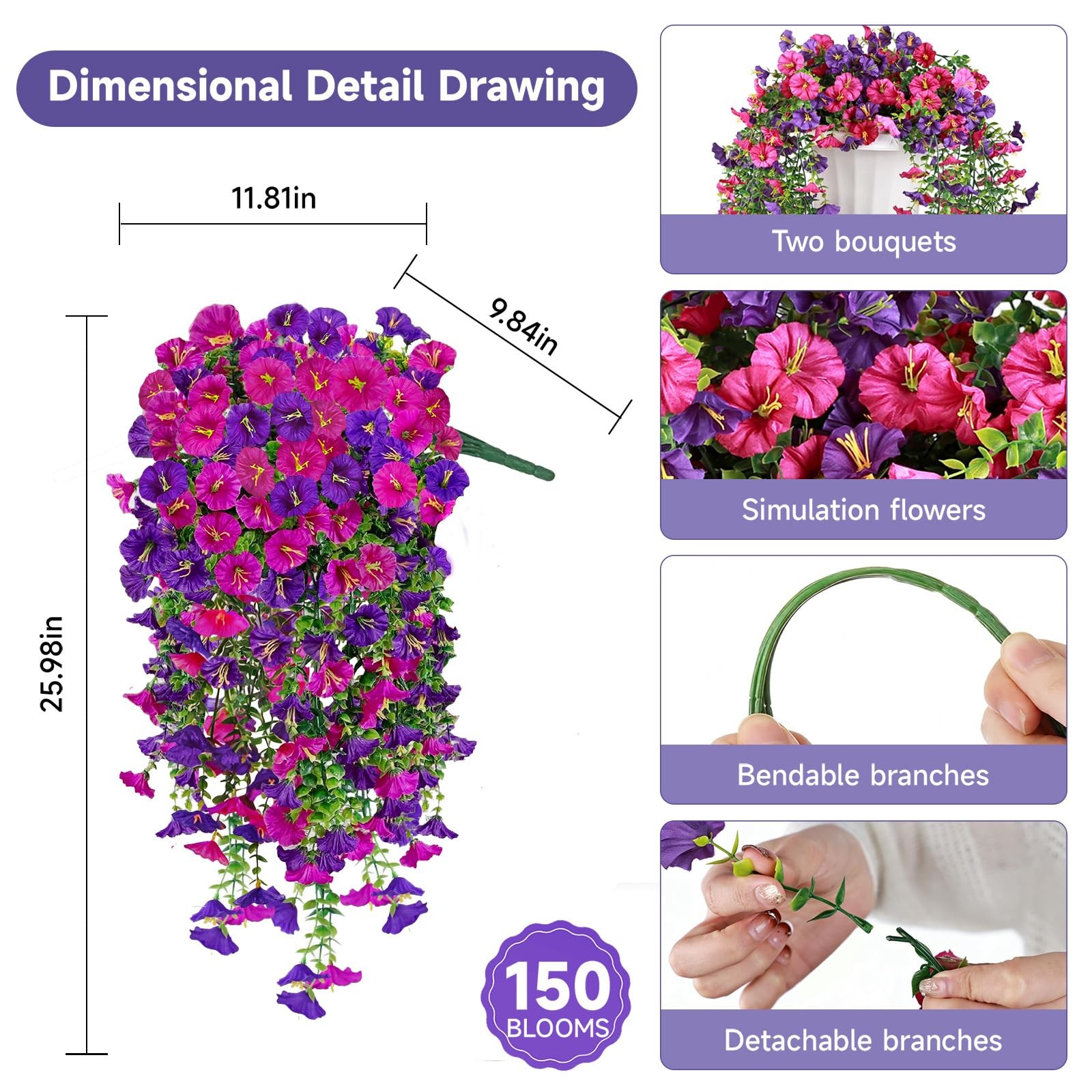 Julako 2pc Flowers Fuchsia Lightpurple