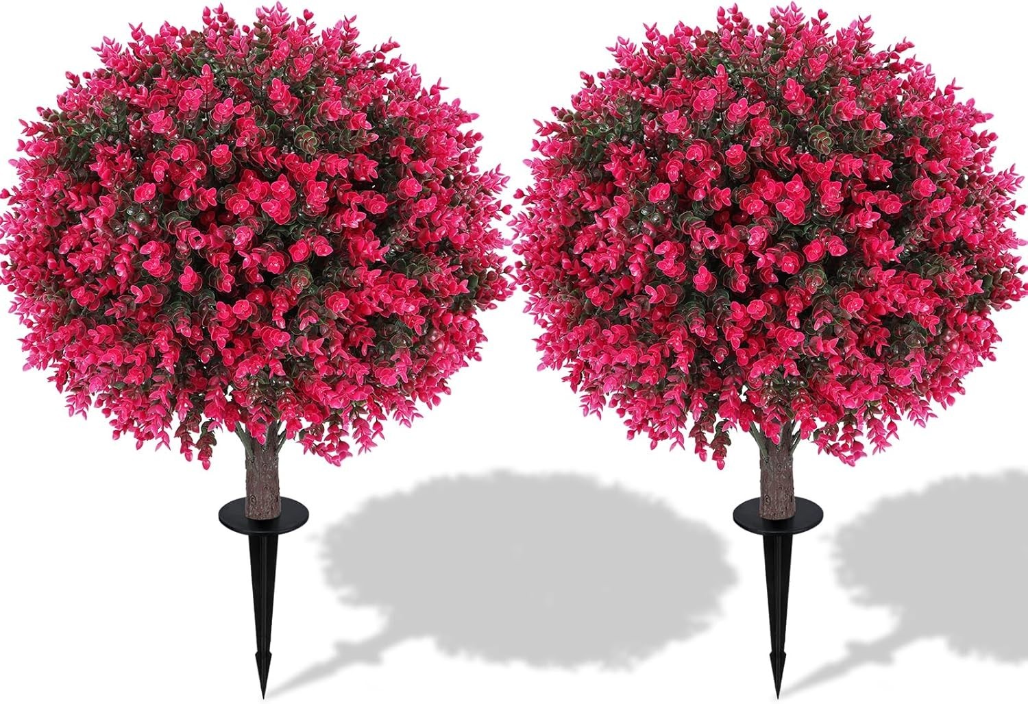 24″ Artificial Eucalyptus Topiary Ball Trees with Ground Spike Set of 2, UV R…