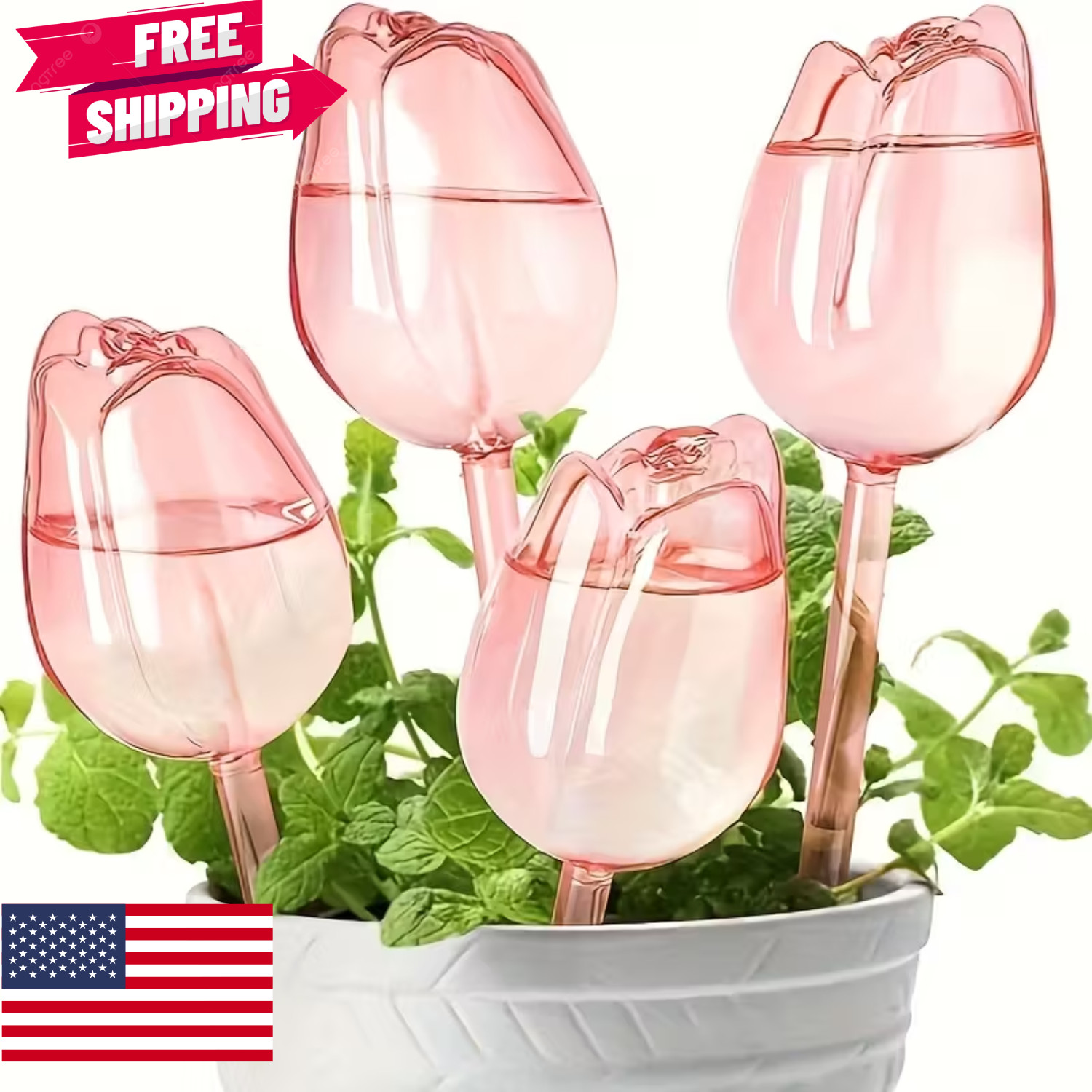 4pcs Pink Tulip Plant Watering Balls, new design slow release watering tool