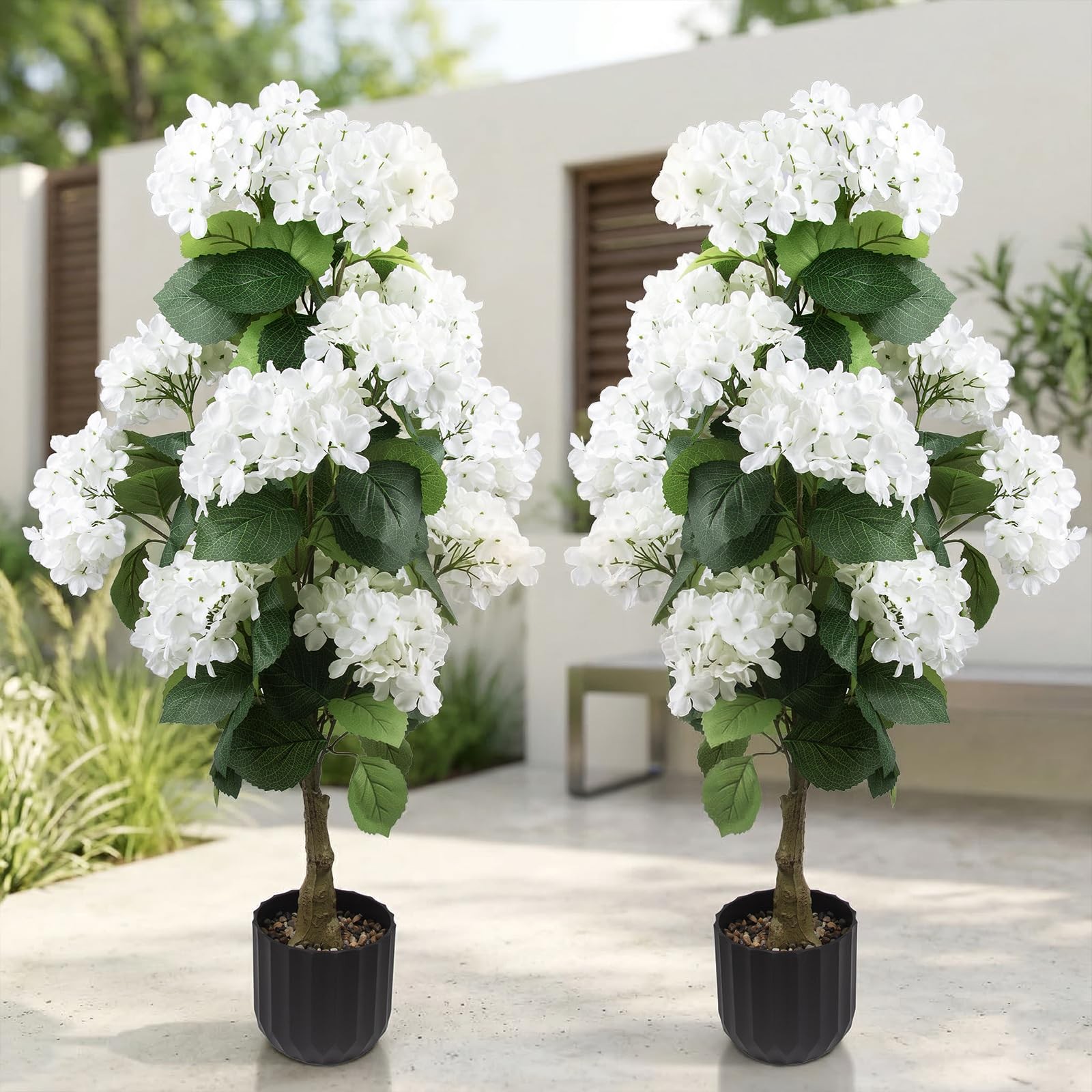 2 Pcs 3 Ft Artificial Hydrangea Trees Potted, UV Resistant Faux Silk Hydrange…