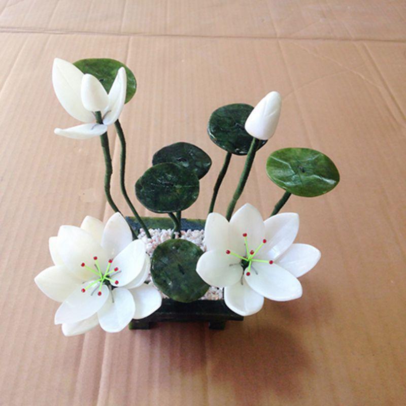 9.84″ Handcrafted Jade Glass White Lotus Flower Basket Artificial Bonsai Plant