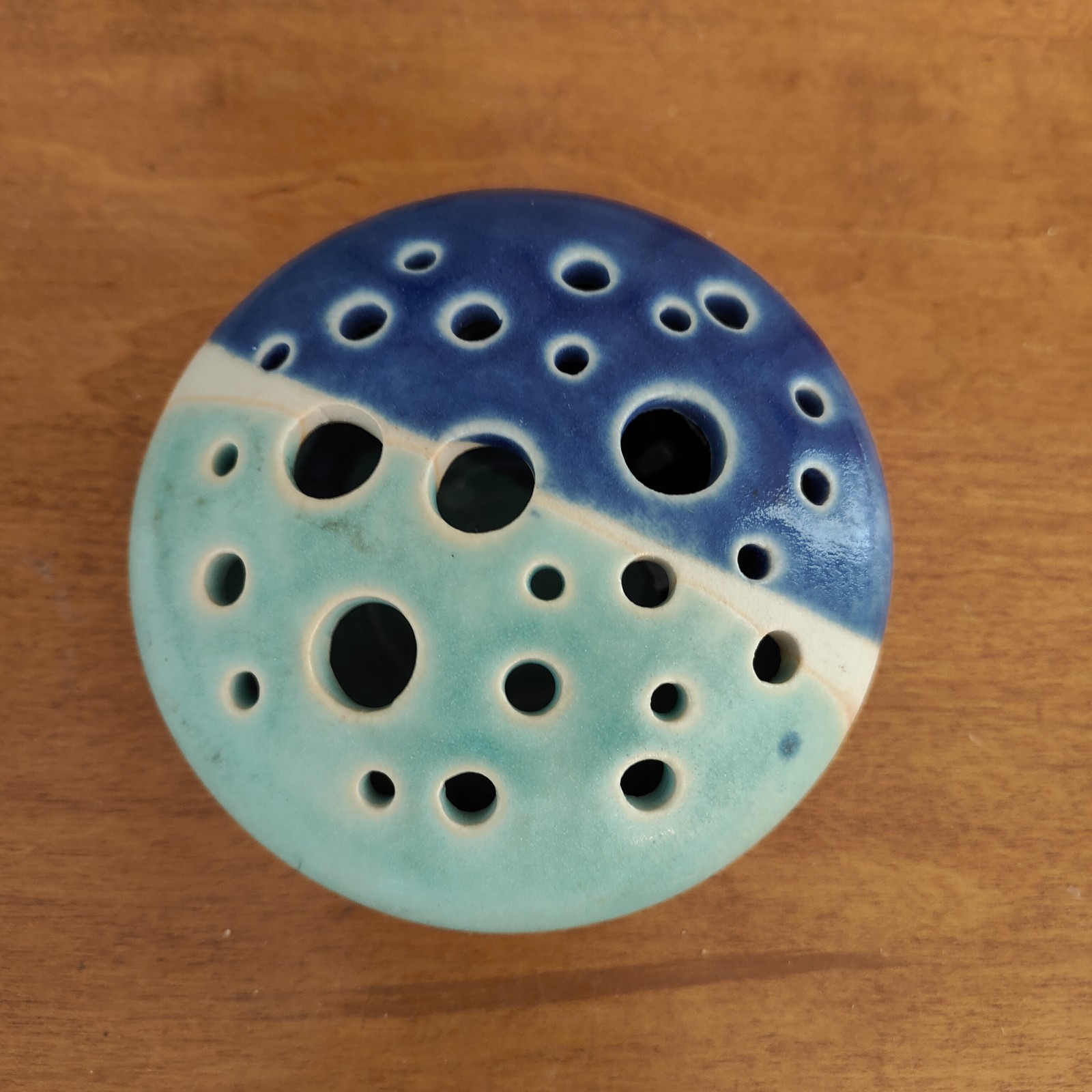 Töpferei Velte Allgau Germany Art Pottery Vase Flower Frog Handmade Blue Aqua