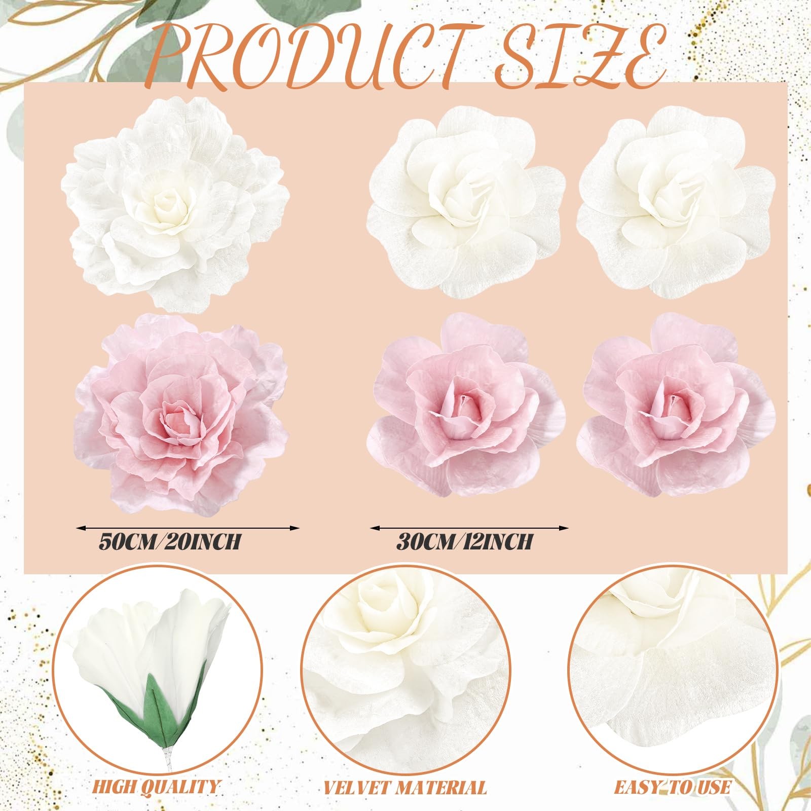 6 Pcs Artificial Giant Flowers for Decoration 12, 20 Inch Wedding Large White…