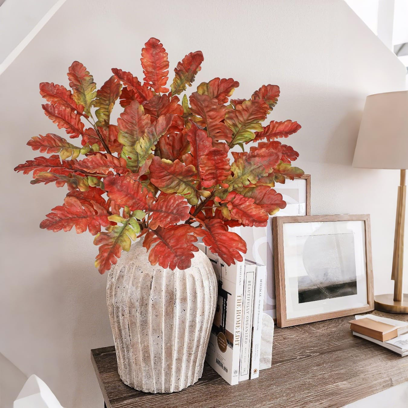 Faux Oak Leaf Branches 5 Pcs Fall Leaf Stems for Vases, 18″ Fall Leaves Stems Ar
