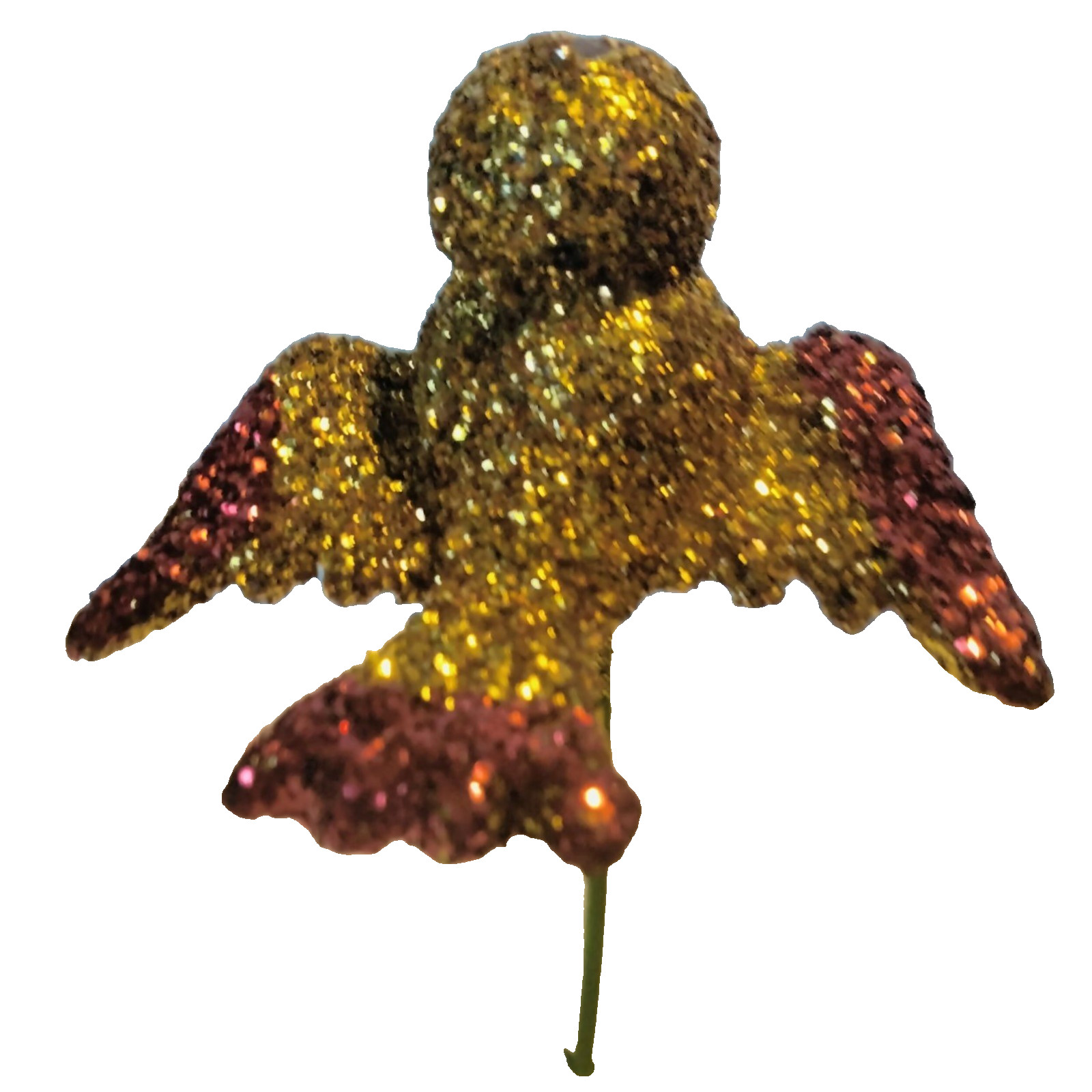 Glitter Gold Bird Ornament Green Wire Stem Decoration Crafting