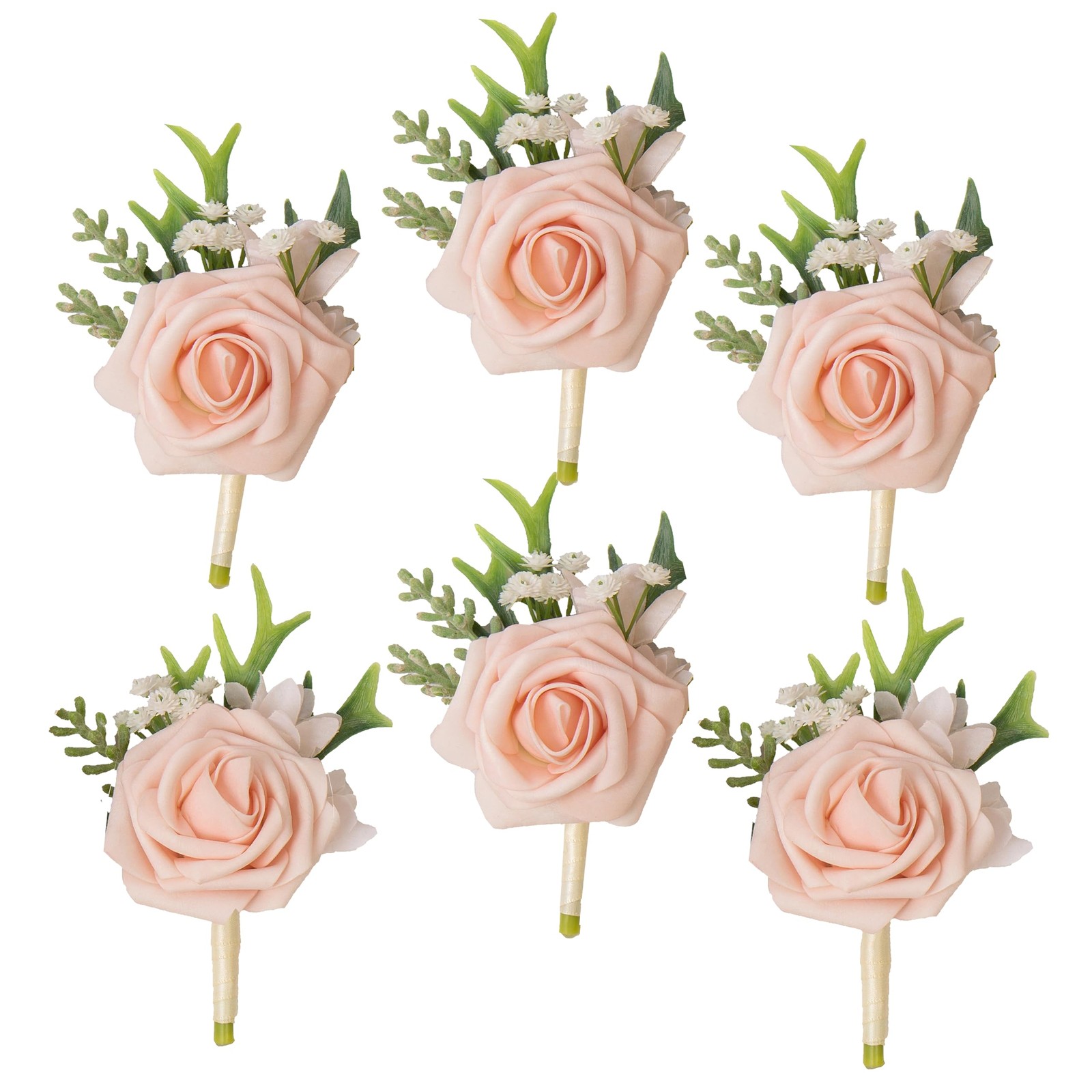 Blush Boutonniere for Men, Pink Prom boutonnieres,Set of 6,Groom and Groomsme…