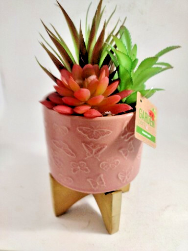 Faux Plant Mini Succulent Flowers & Hyrengea in Ceramic Pot 4″ Pot Set Of 2