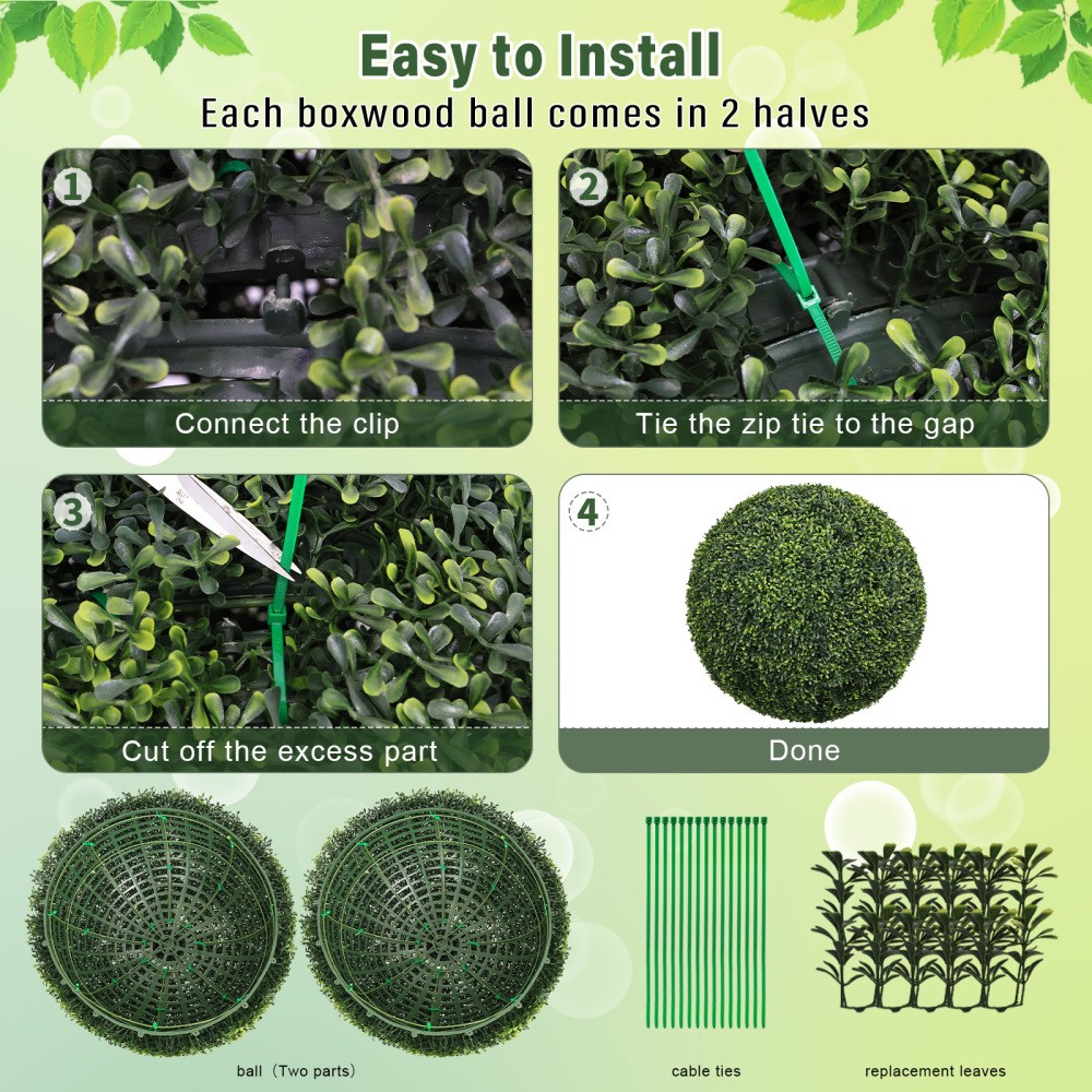 22.4IN Topiary Balls Artificial Outdoor Faux Boxwood Plants Decorative Spheres