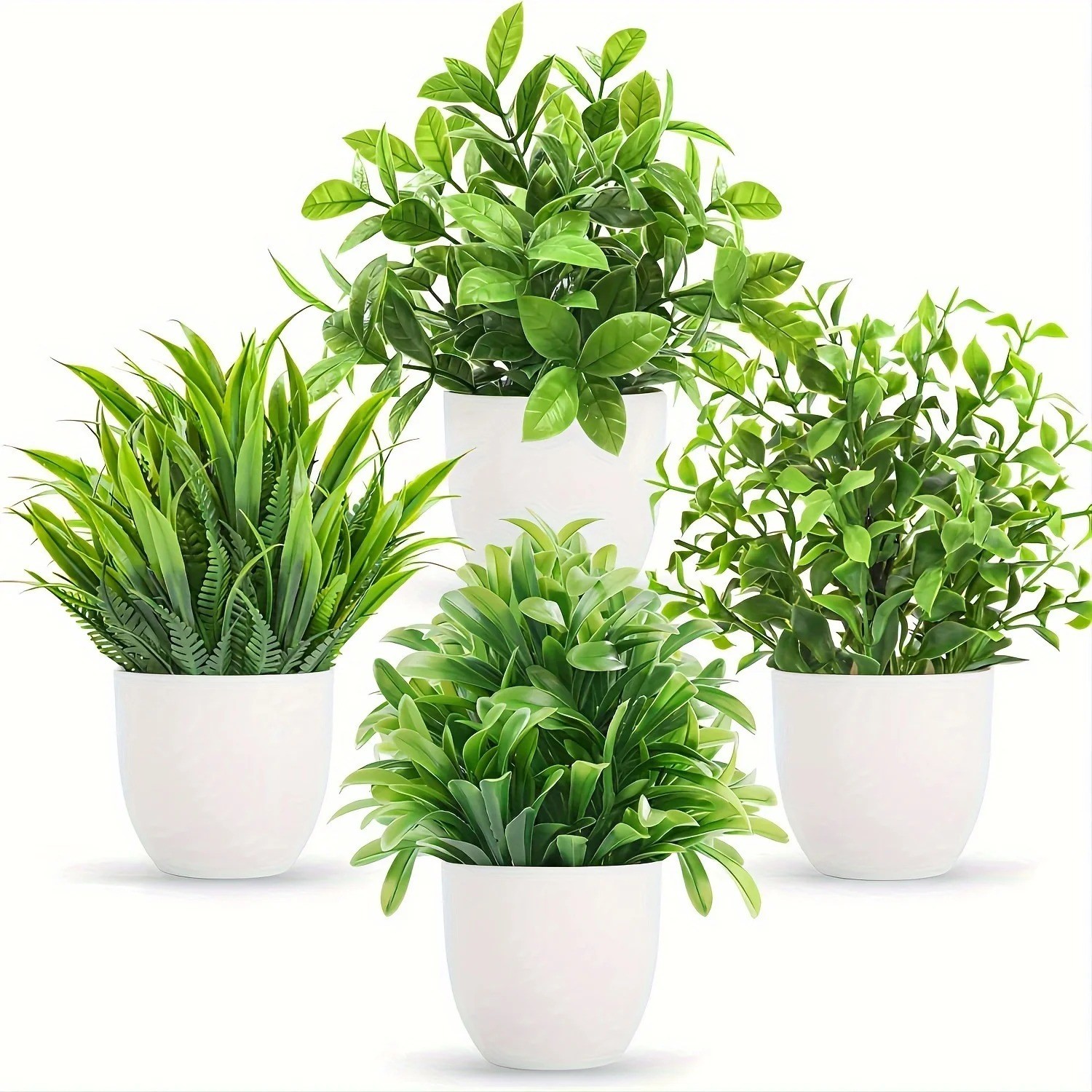 4Pcs Mini Artificial Potted Plants Fake Bonsai Greenery Home Office Decor