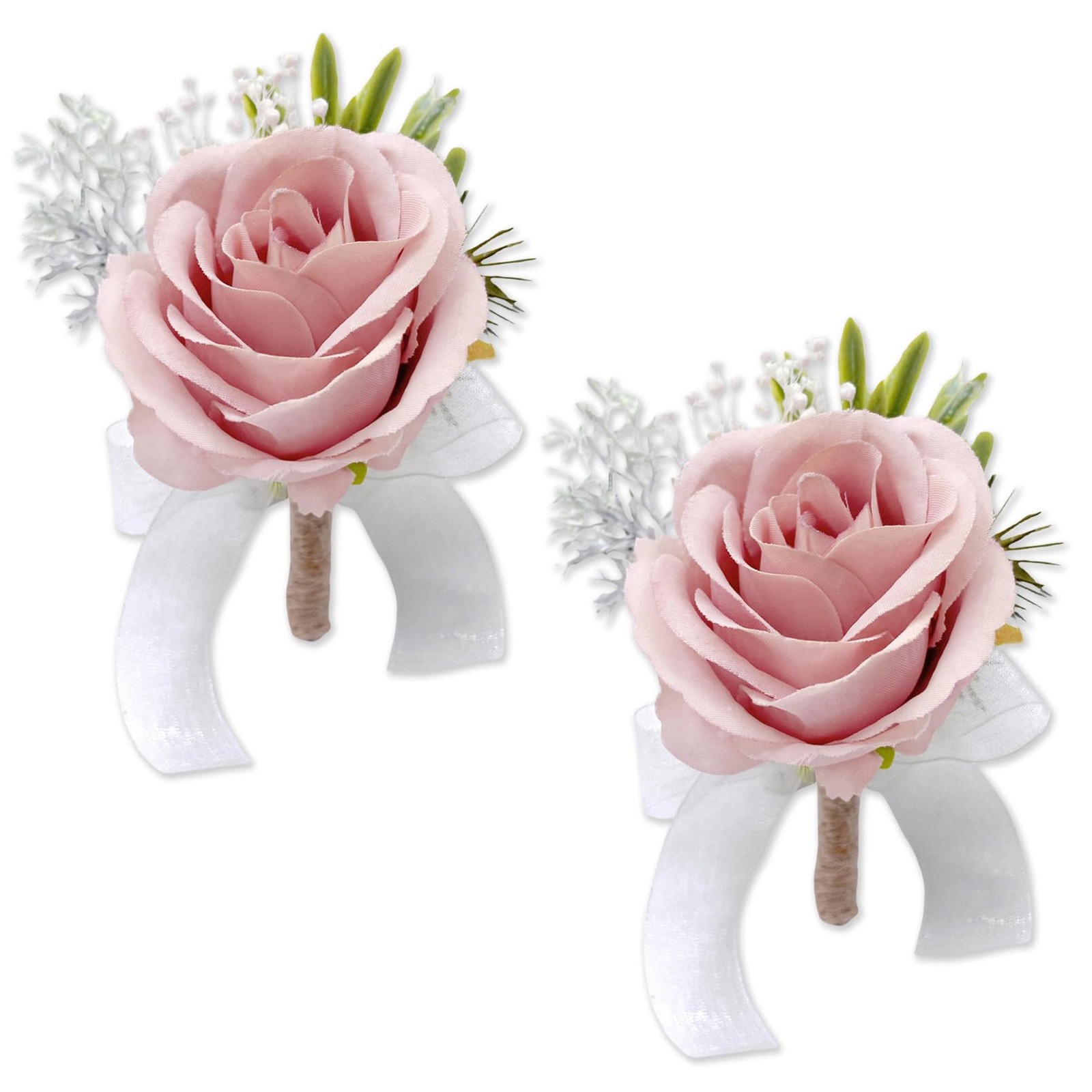 Set of 2 Pink Rose Boutonnieres for Men Groom Ceremony Corsage with Pin Artif…