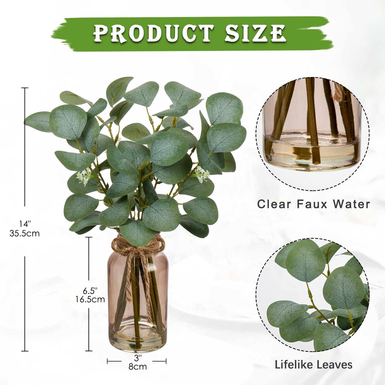Artificial Eucalyptus Stems In Teal Glass Vase With Faux Water 14 Fake Plant Eu