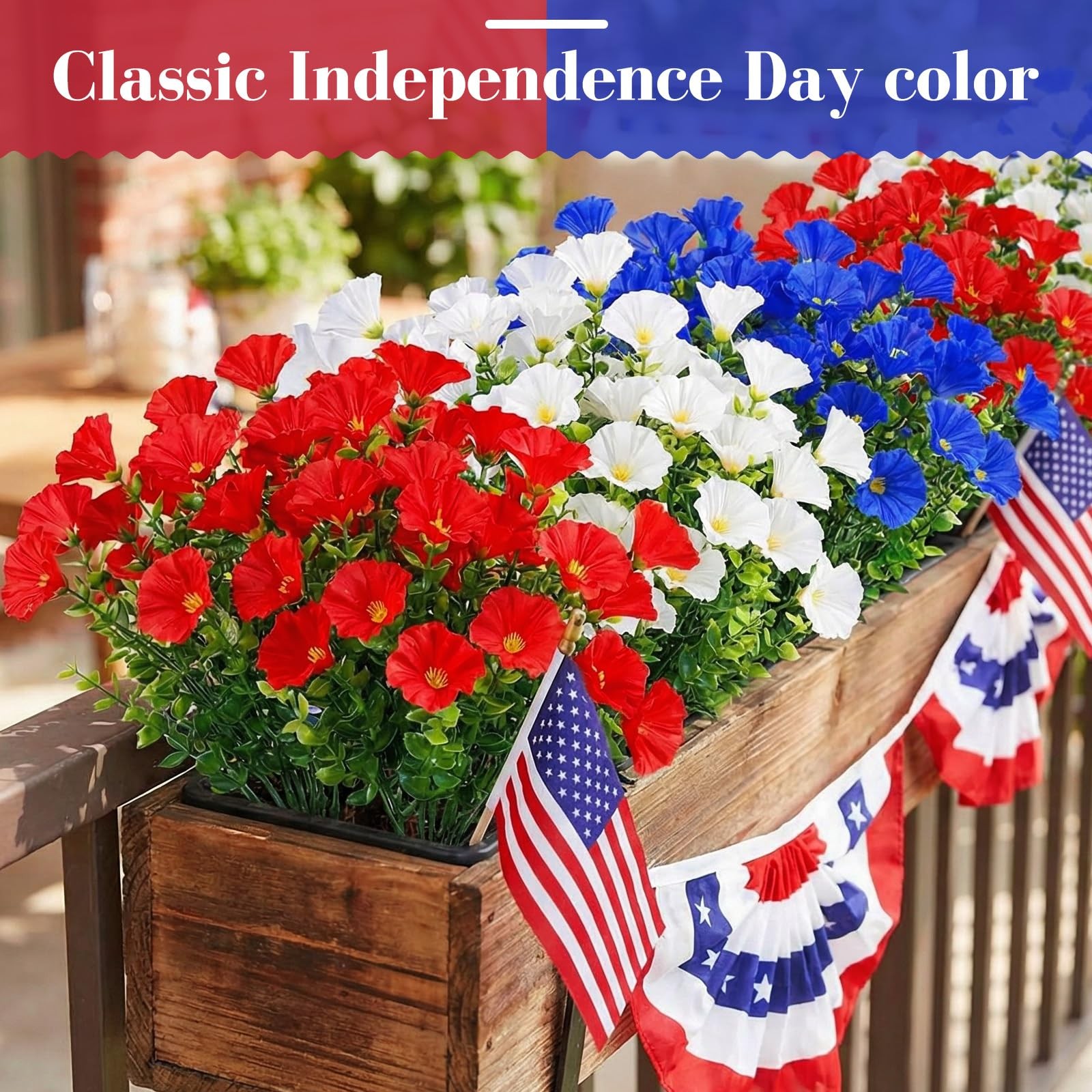 12 Pcs Red White Blue Artificial Flower Outdoor UV Resistant Petunias Patriot…