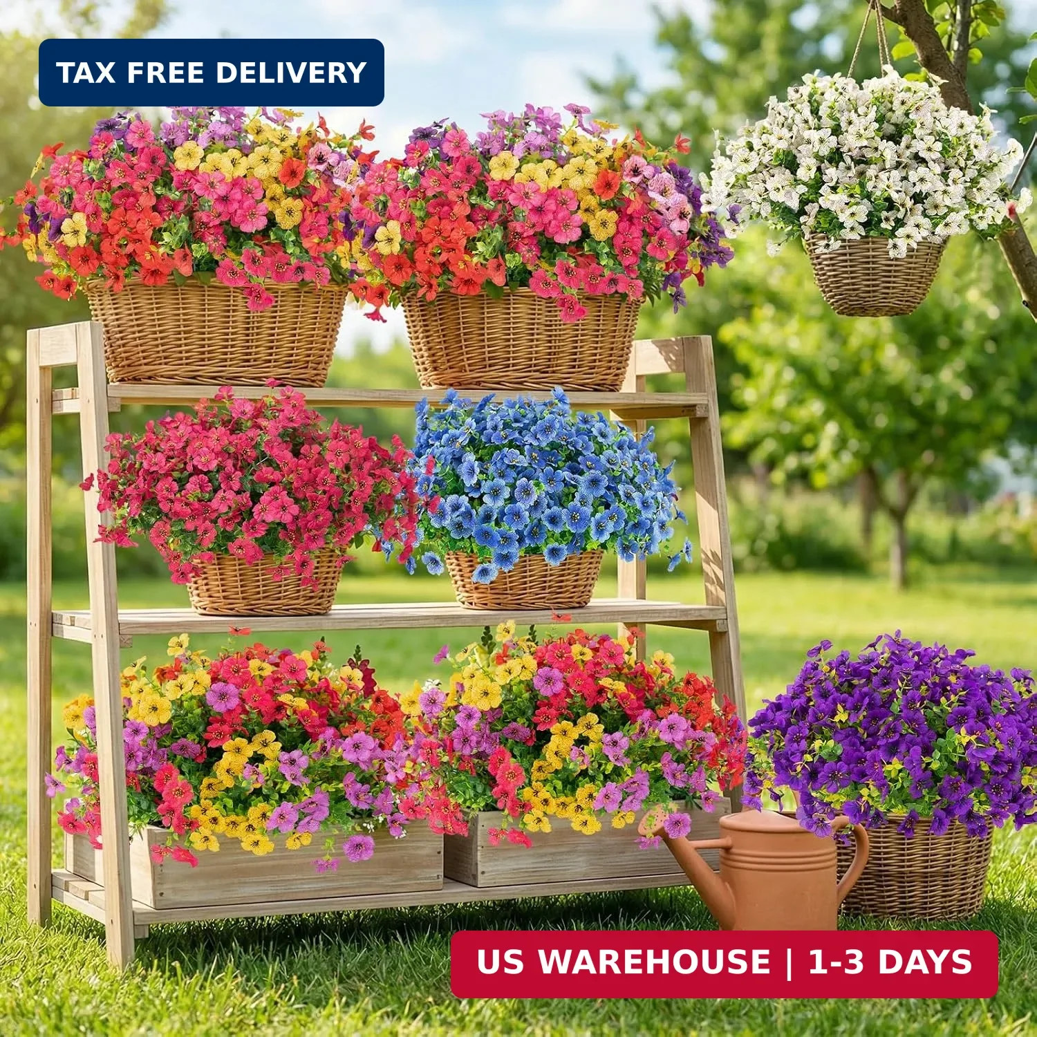 12 Bundles Artificial Flowers for Outdoors, Fake Silk Plastic Flowers for Outsid