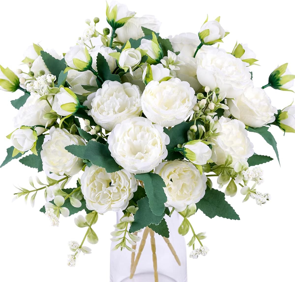 4 Bunches Peony Artificial Flowers White Flowers Silk Peonies Bouquets for Weddi