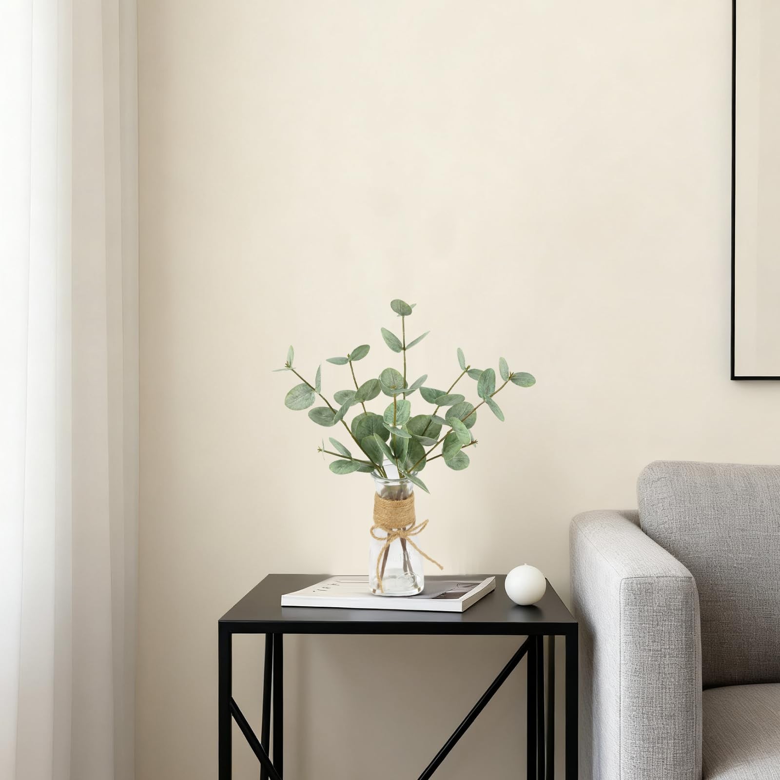 Artificial Eucalyptus Stems in Glass Vase with Faux Water, 15’’ Fake Plant Do…