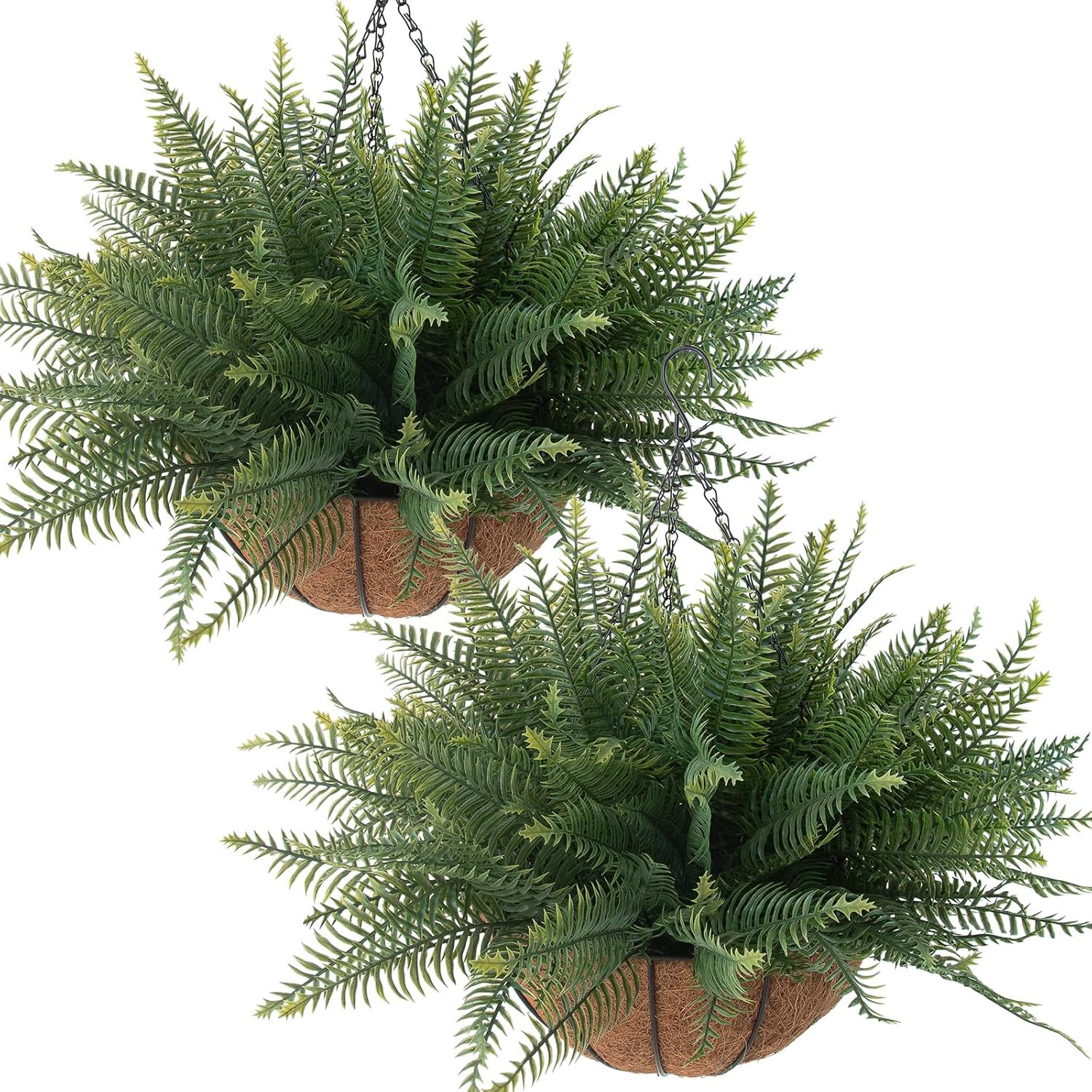 2 Pcs Fake Ferns Hanging Baskets, Artificial Hanging Plants Outdoor, 2 Hanging P