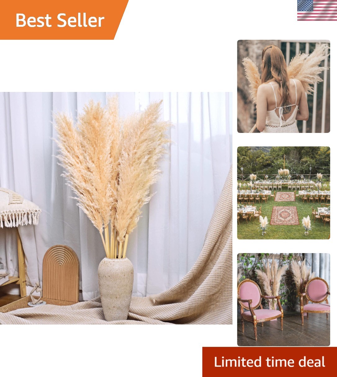 40-Inch Cream Pampas Grass Decor Tall 10-Pcs XXL Size Natural Boho Plants Dec…