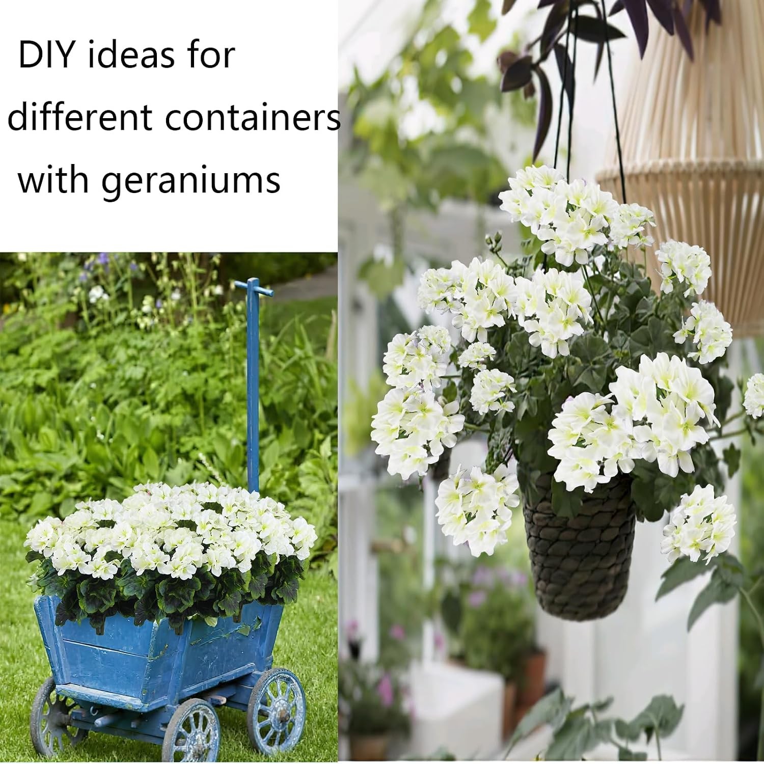 2 Pcs Artificial Geraniums for Outdoors Silk Cemetery Flowers White Faux Flowers