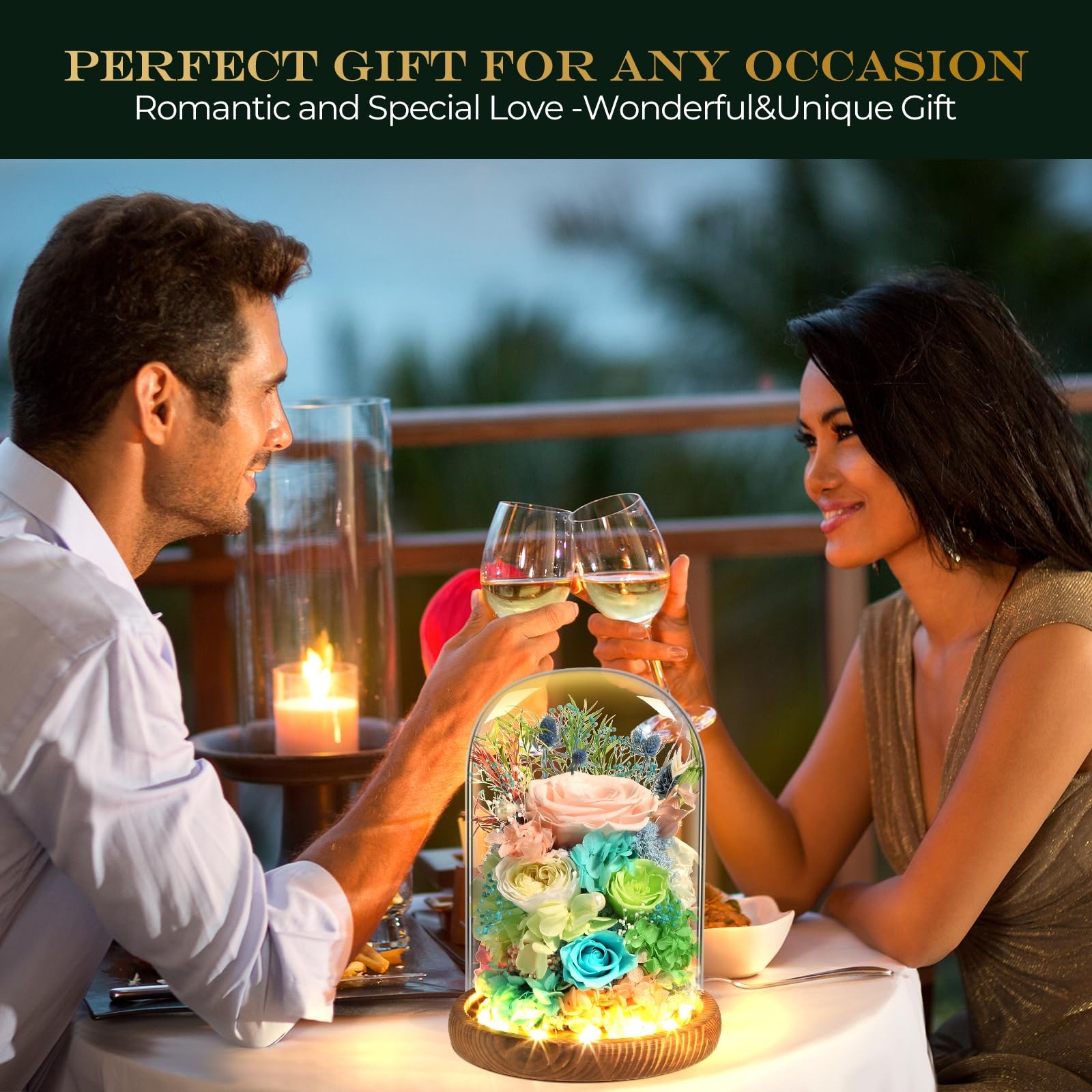Laladeyek Preserved Real Roses with LED Light in Glass Dome, Perfect LongLast…
