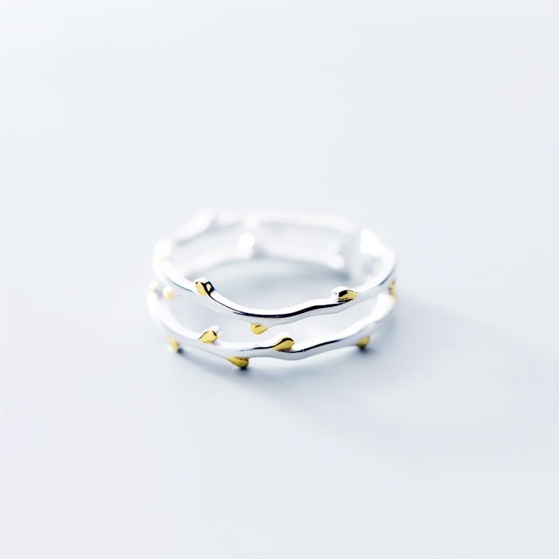 Creative Double Tree Branch Fresh Cute Sweet Art Silver Color Women Open Ring