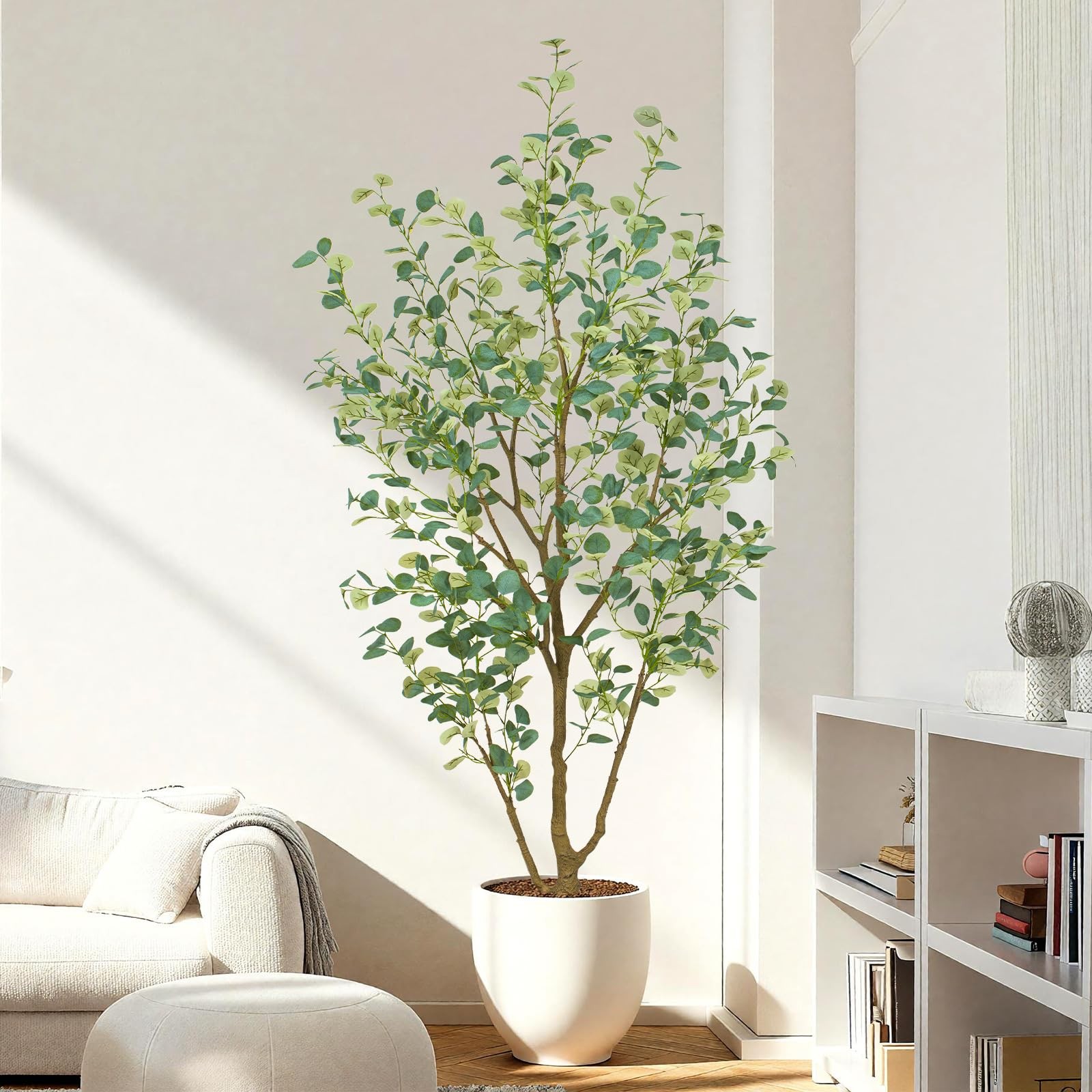 6FT Artificial Eucalyptus Tree Indoor, Faux Eucalyptus Tree with 636 Silk Lea…