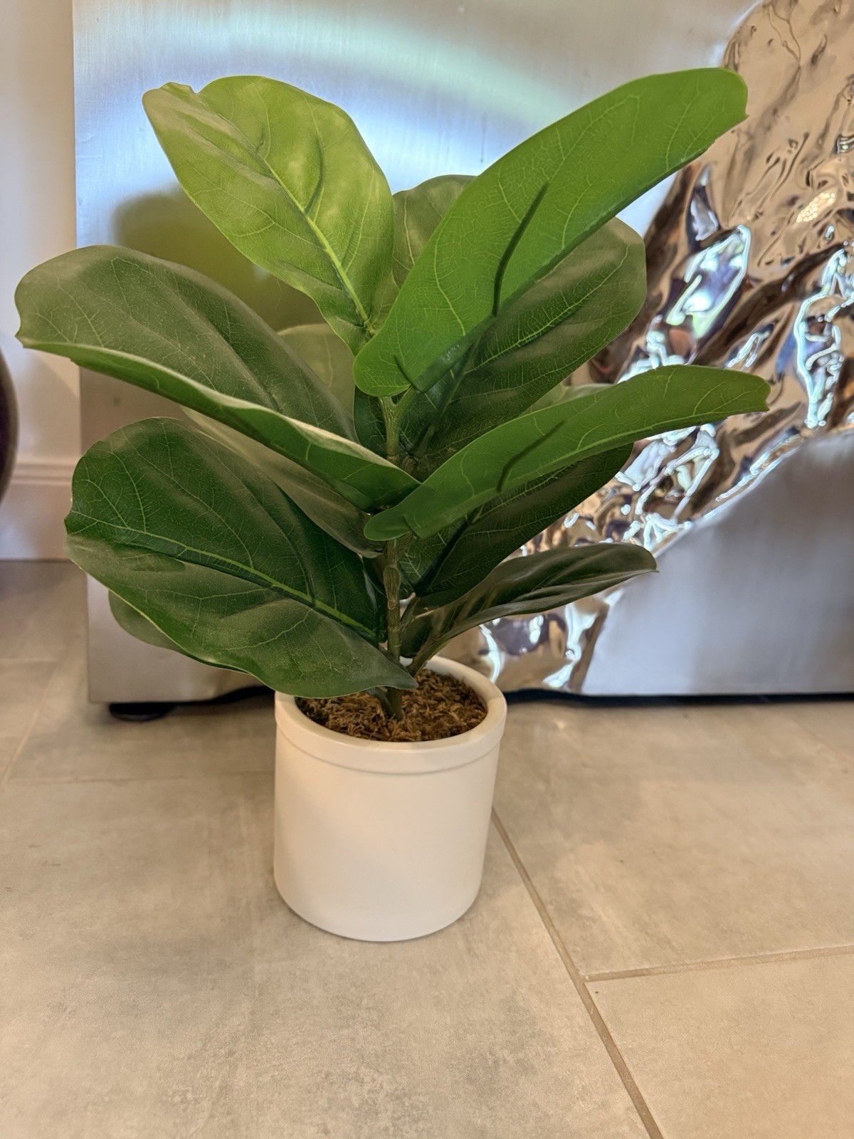 Artificial Faux Fiddle Leaf Fig Tree 1 ft in Vanilla Flower Pot Indoor-realistic