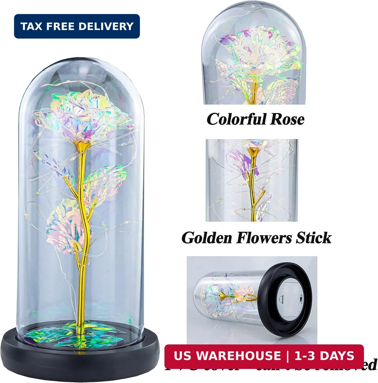 INOGIH Galaxy-Artificial Rose-Flowers-Forever Enchanted Rose with Colorful LED L