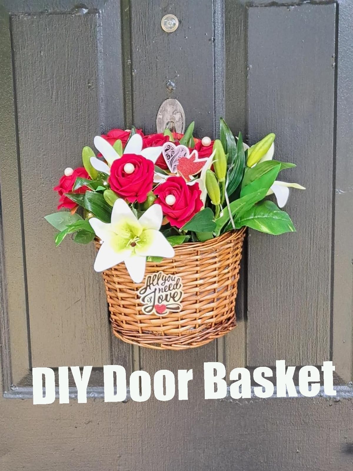 Artificial Flower Arrangement Lilies Velvet Roses Bouquet 22 Pcs Red White