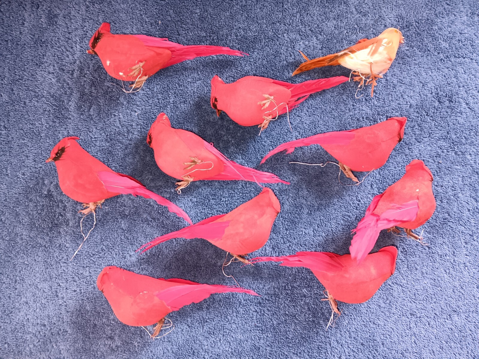 Wired Artificial 9 Red Cardinal Birds 1 Brown Mix Arrangement Decorations Arts