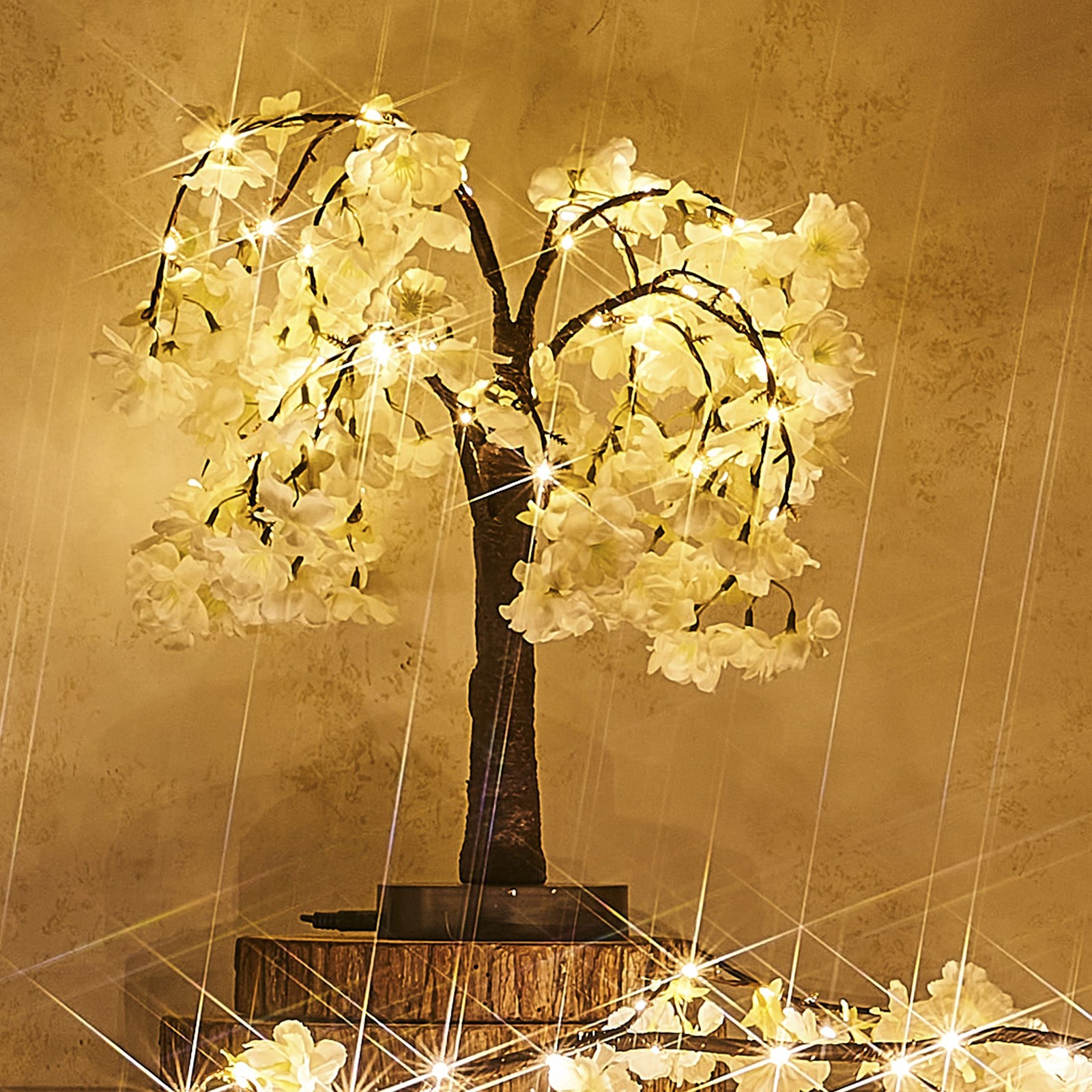 White Cherry Blossom Tree 18 Inch 40 LED Japanese Room Decor Battery USB