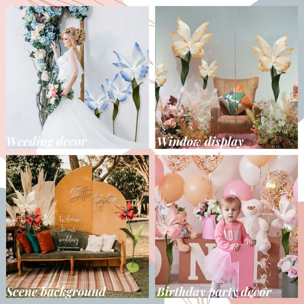 Set of 4 Giant Artificial Butterfly Flowers Wedding Decorations for Reception…