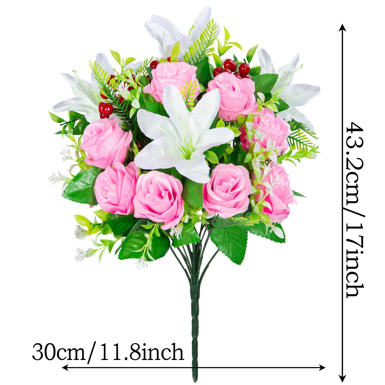 Artificial Cemetery Flowers with Vase, Set of 2 Rose Lily Bouquet Graveside D…