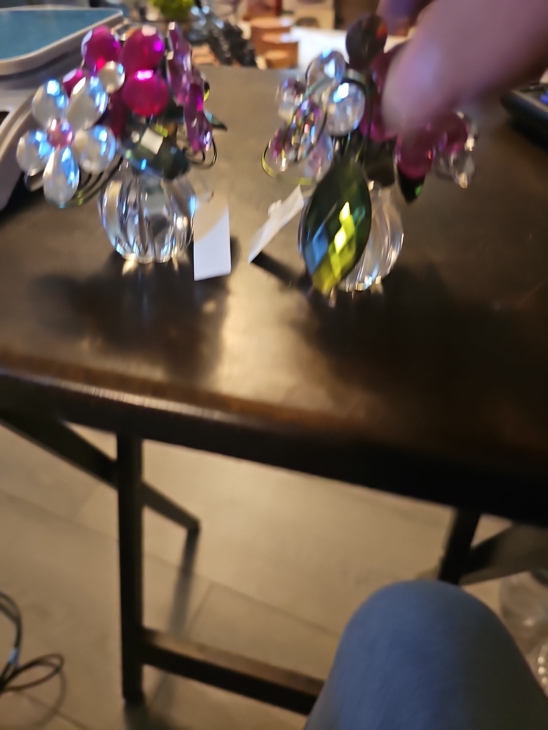 2 VTG Small Faux Acrylic Plastic Flower Decor Arrangement Clear Pot