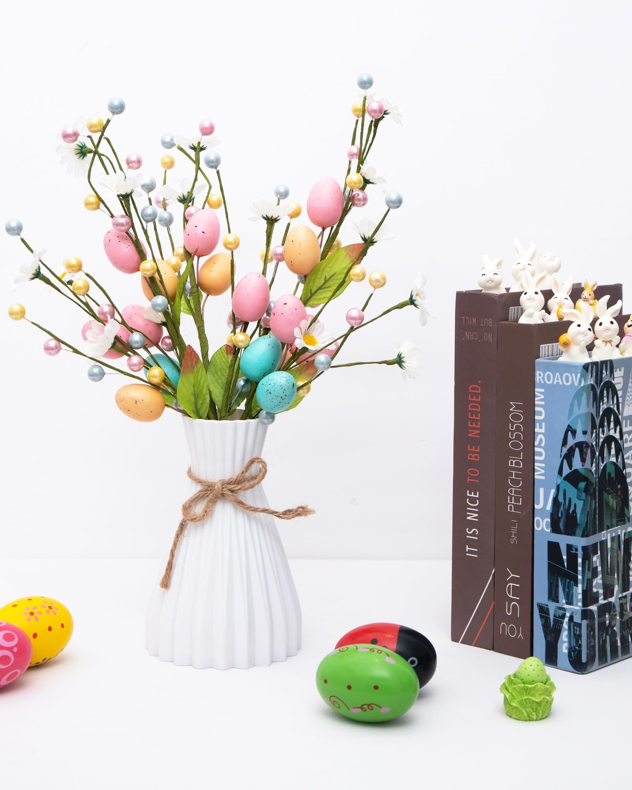 Artificial Easter Stems Spring Picks with Eggs and Colorful Berries Leaves Tw…