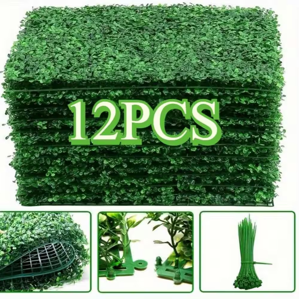 24 X 16 In. 12-Pieces Plastic Artificial Boxwood Hedge Panel-Realistic Fake Gras