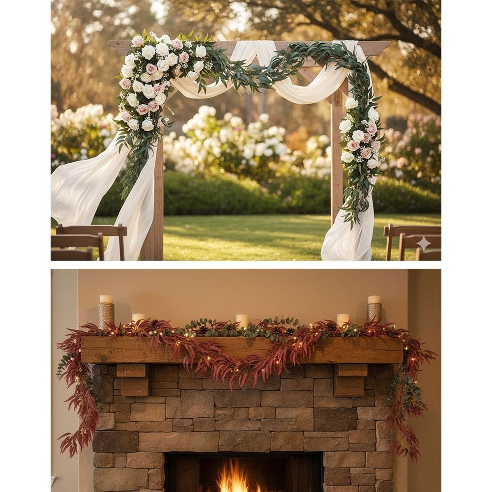 Artificial Eucalyptus Leaves Vine Rattan Fake Greenery for Wedding Table Home