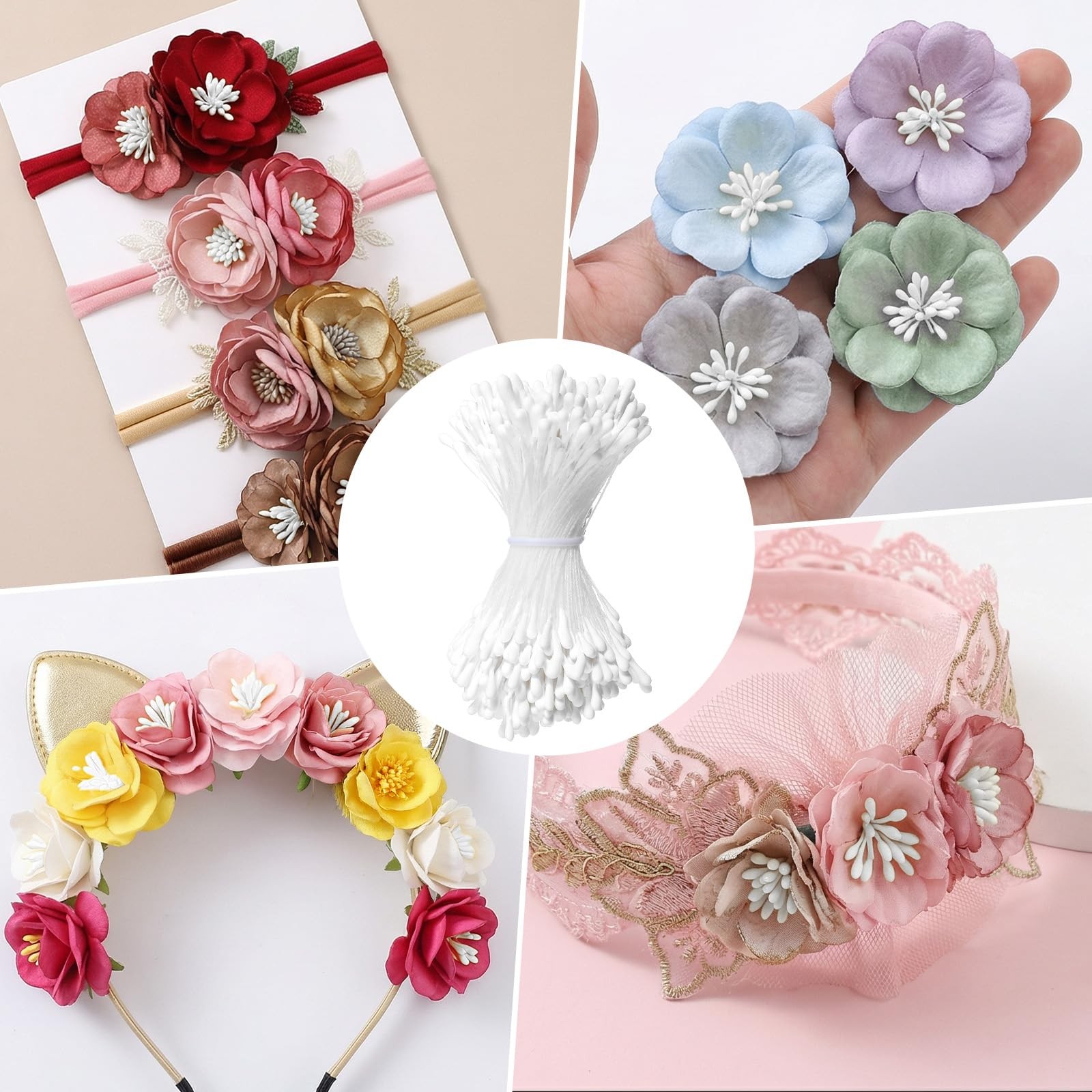 800 PCS Flower Stamens White 2mm Pearl Double Head Artificial Floral Crafts